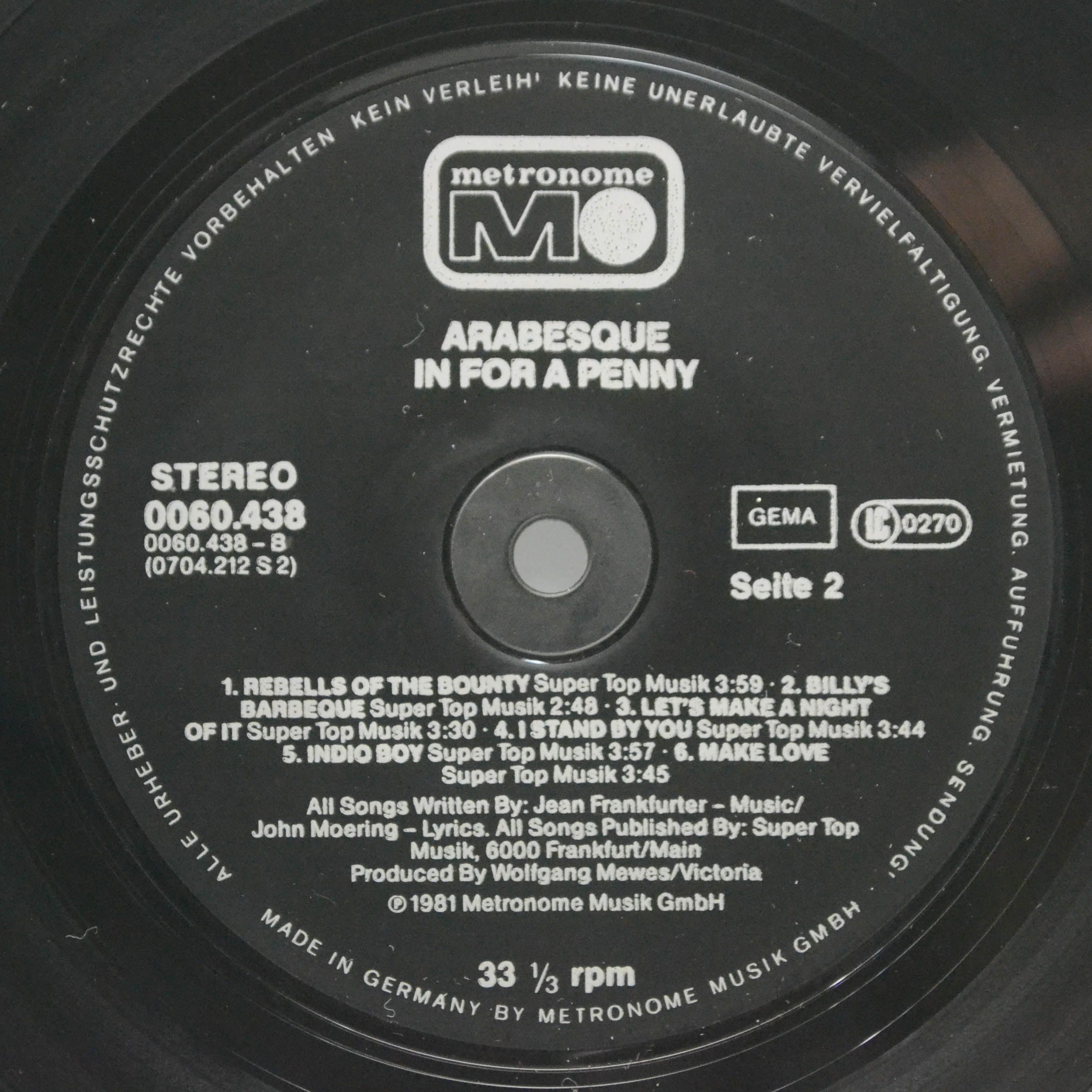 Arabesque — In For A Penny (1-st, Germany), 1981