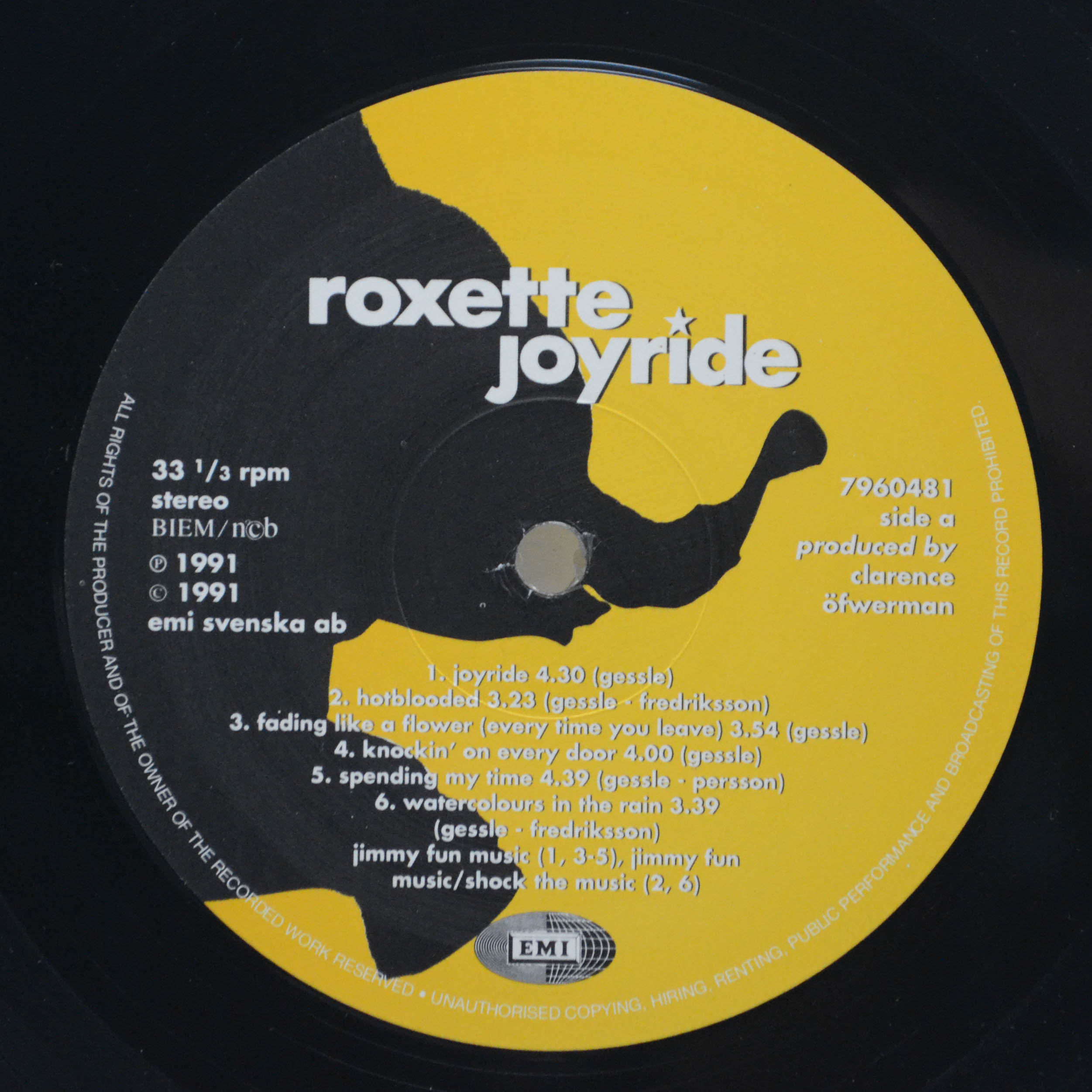 Виниловая пластинка Roxette — Joyride (Sweden), 1991