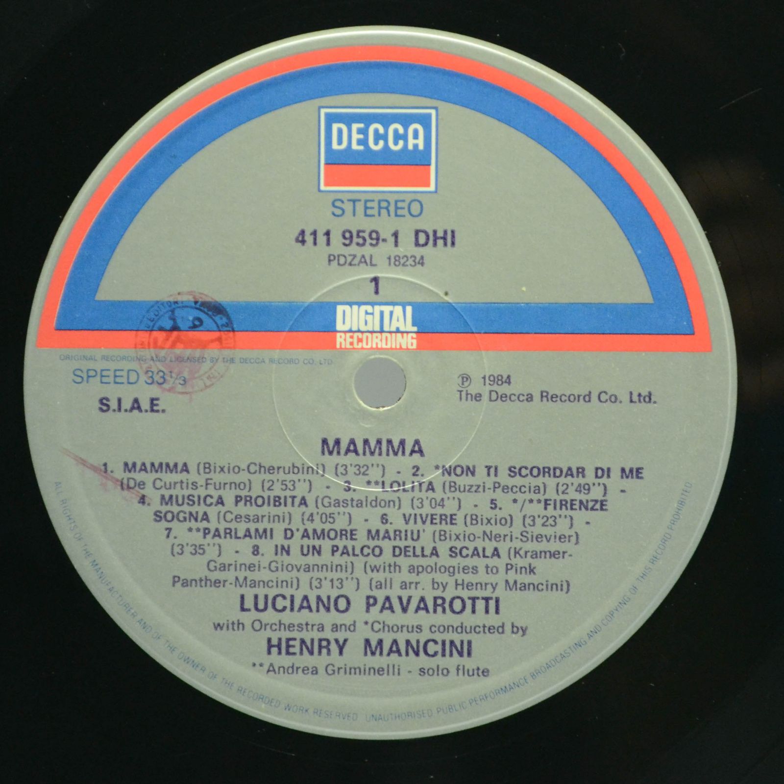 Luciano Pavarotti / Henry Mancini — Mamma (1-st, Italy), 1984