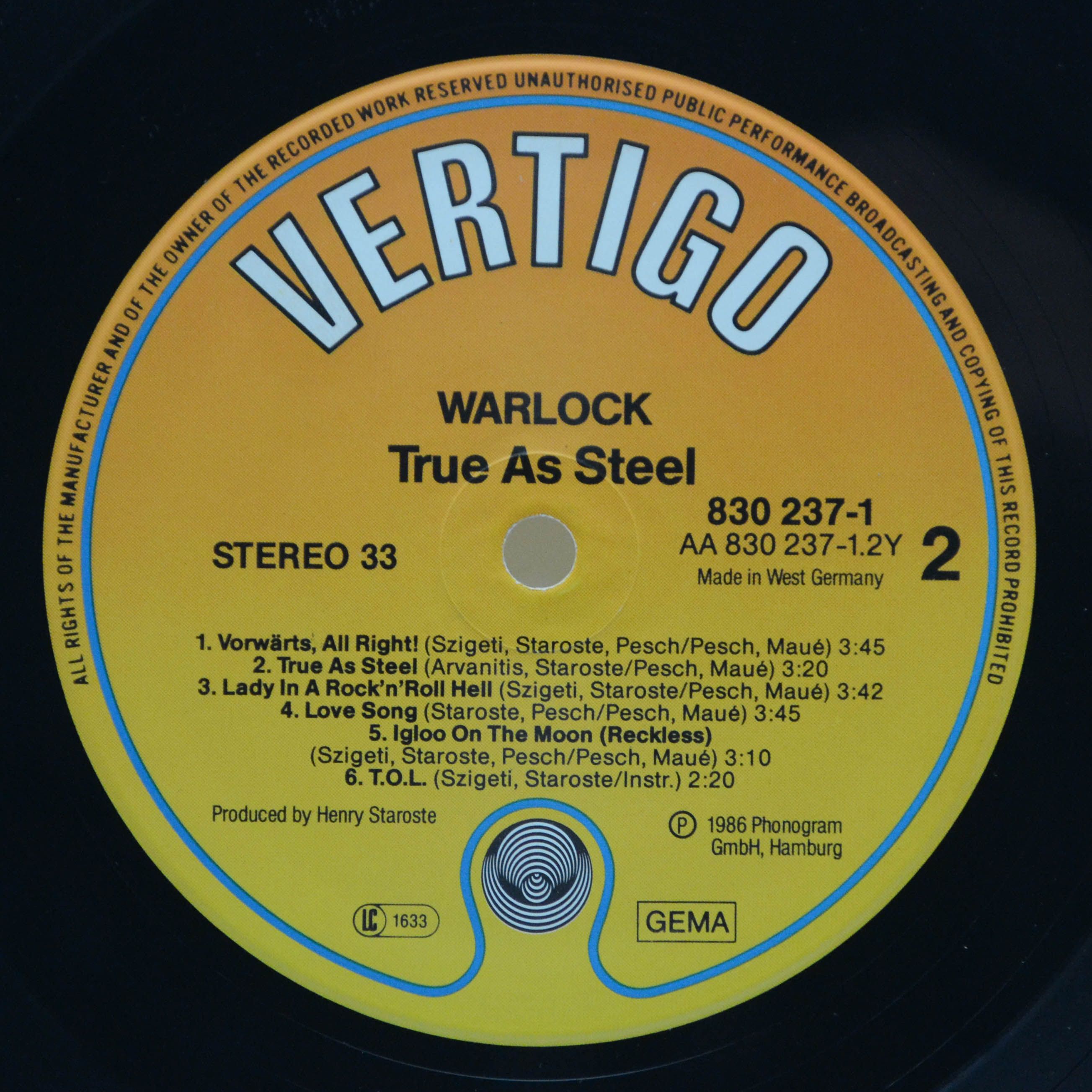 Warlock — True As Steel, 1986