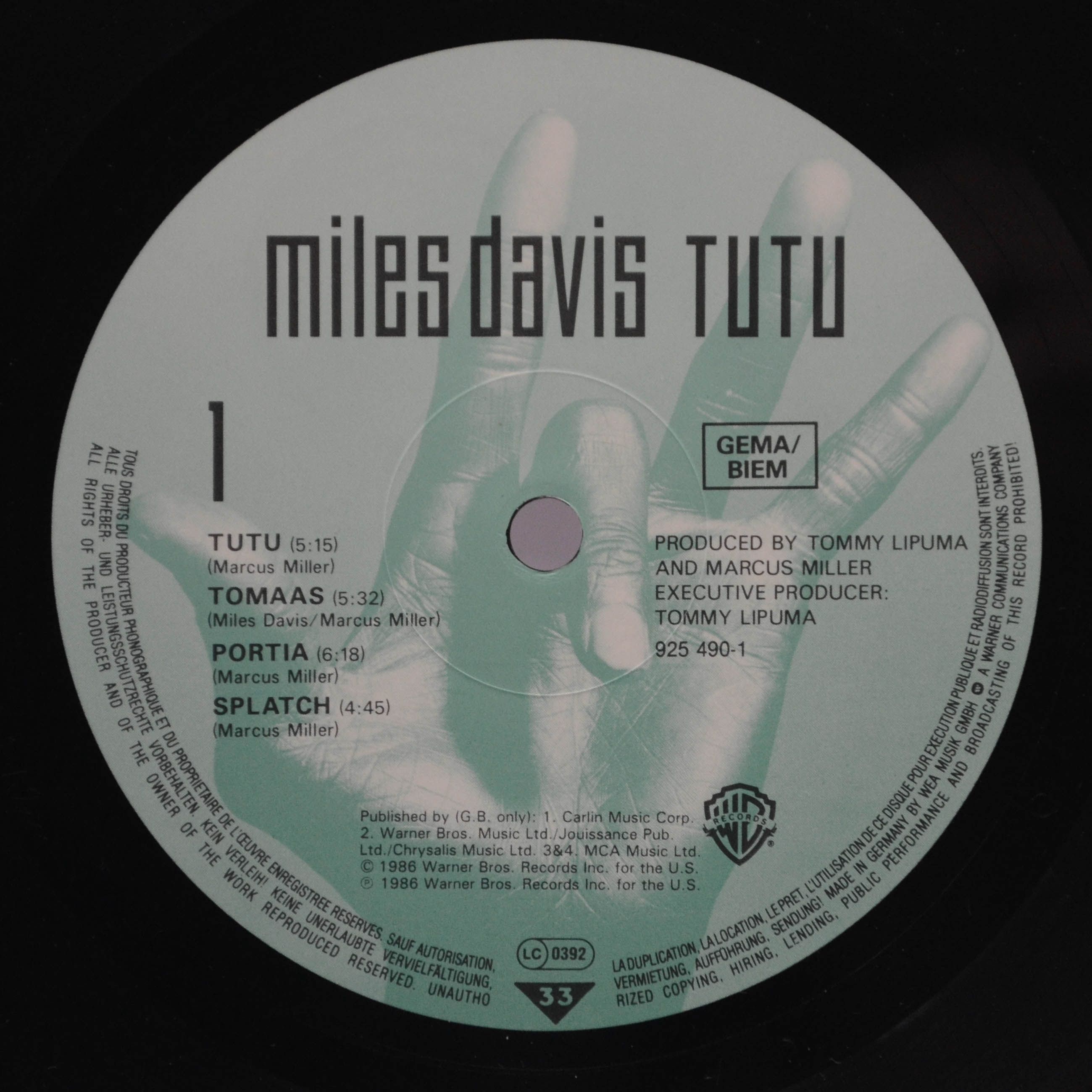 Виниловая пластинка Miles Davis — Tutu, 1986