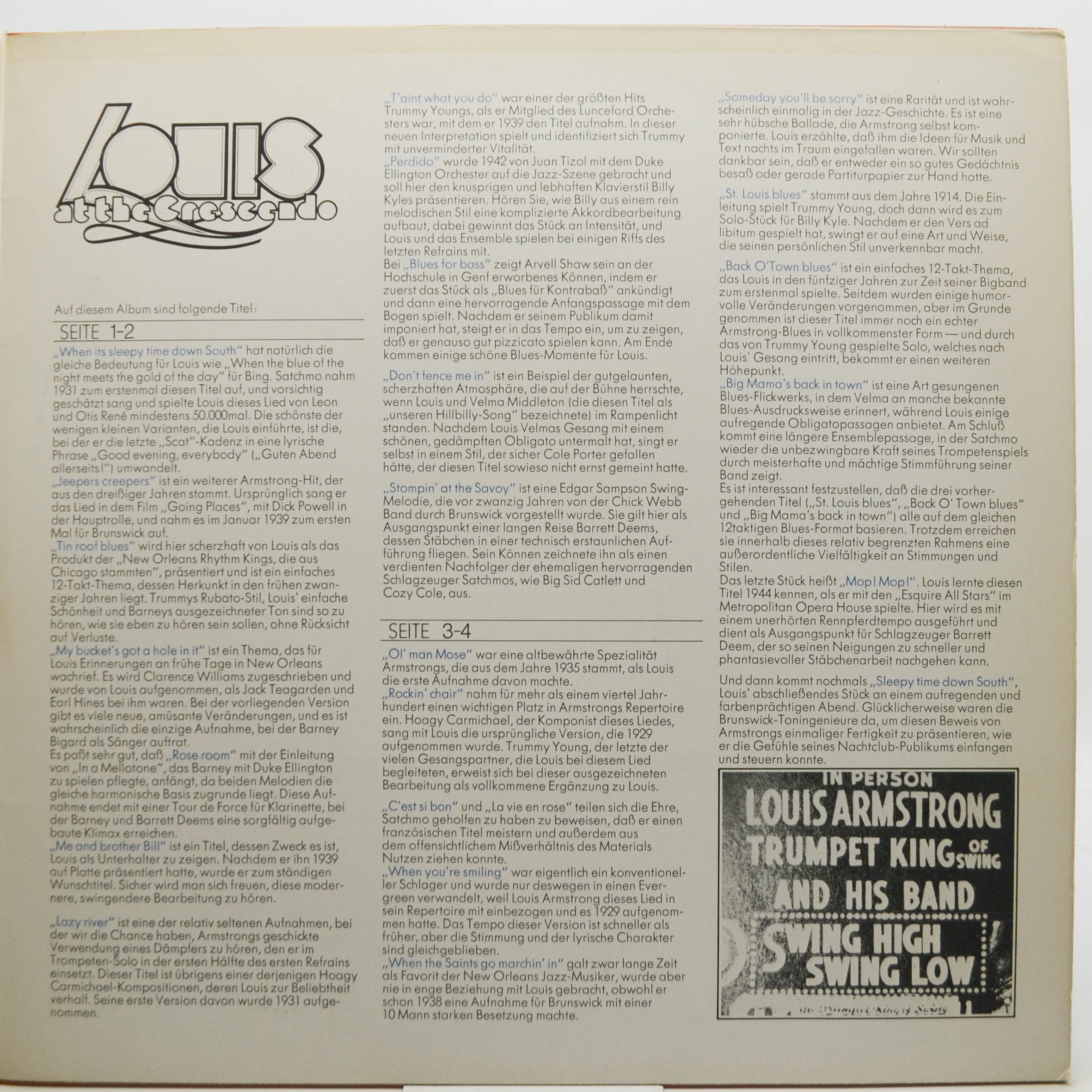 Виниловая пластинка Louis Armstrong — Louis At The Crescendo (2LP), 1975