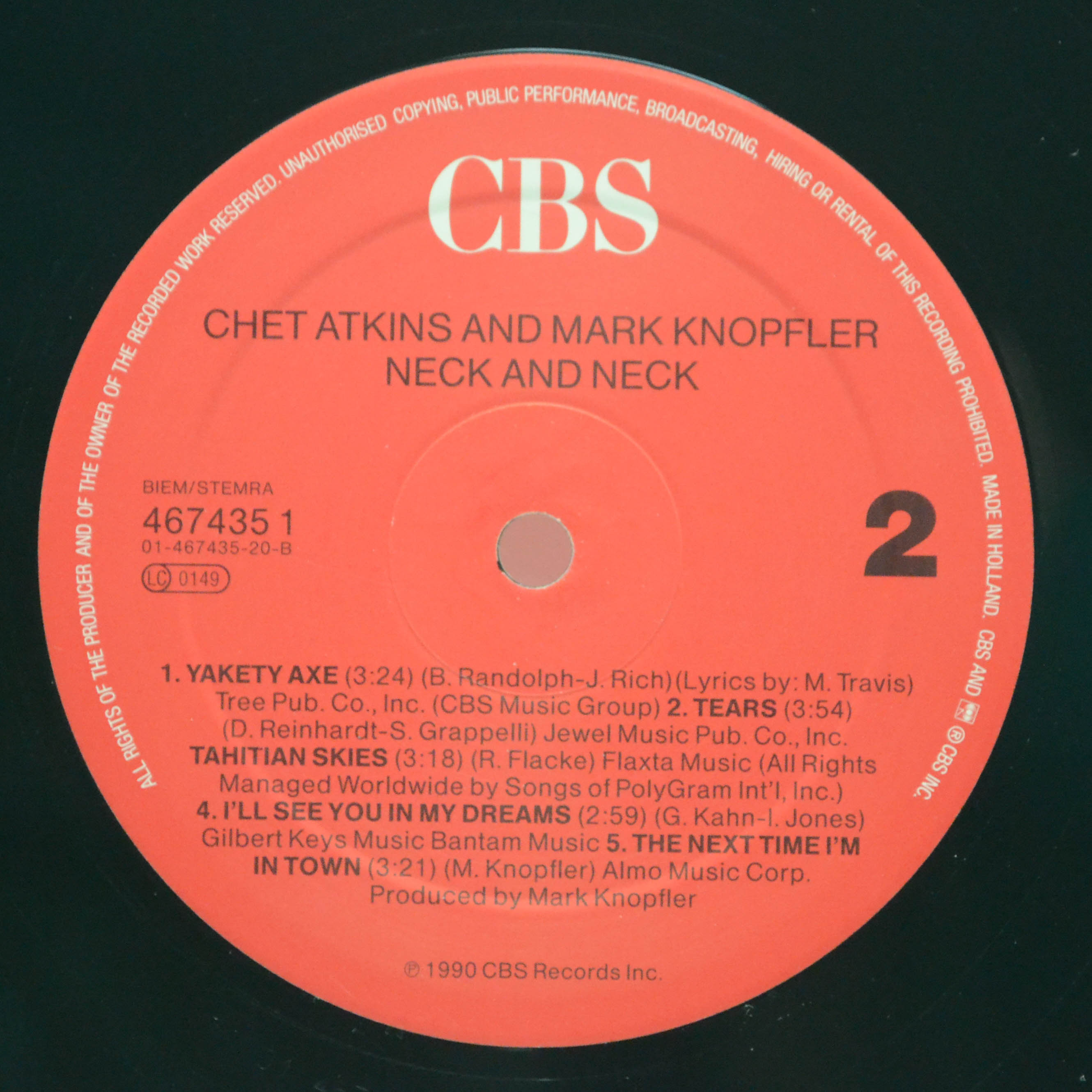 Виниловая пластинка Chet Atkins And Mark Knopfler — Neck And Neck, 1990