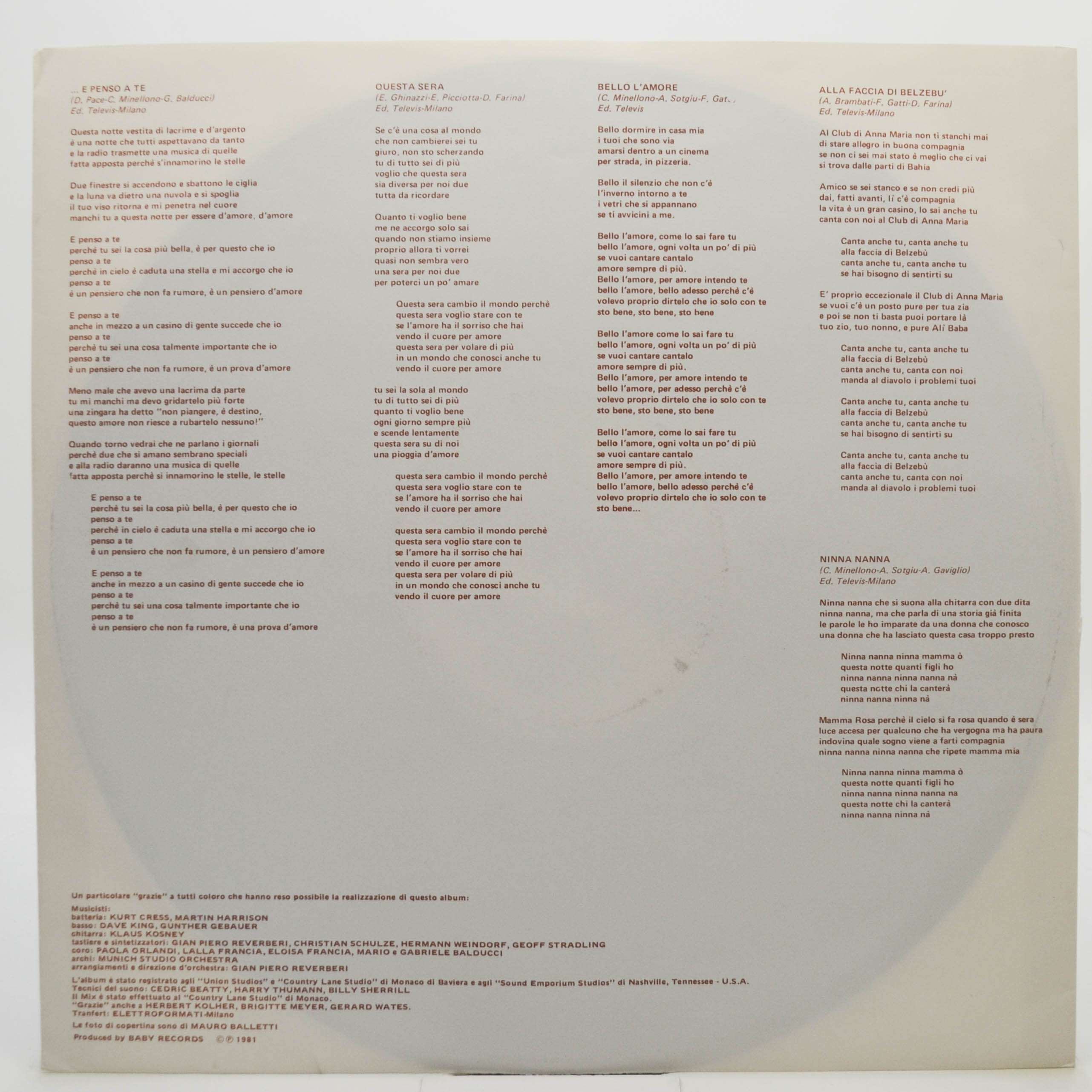 Ricchi E Poveri — ...E Penso A Te, 1981