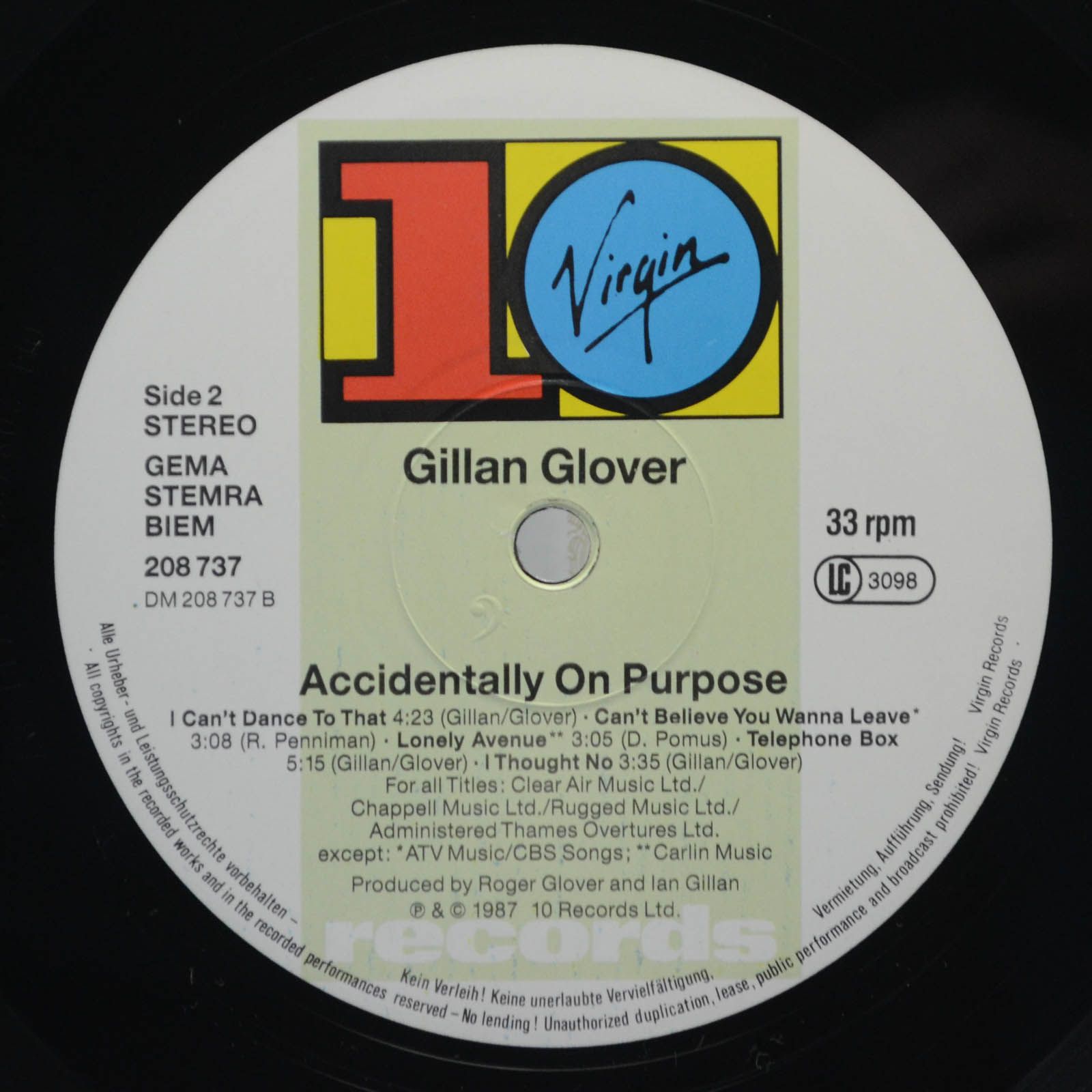 Gillan & Glover — Accidentally On Purpose, 1988