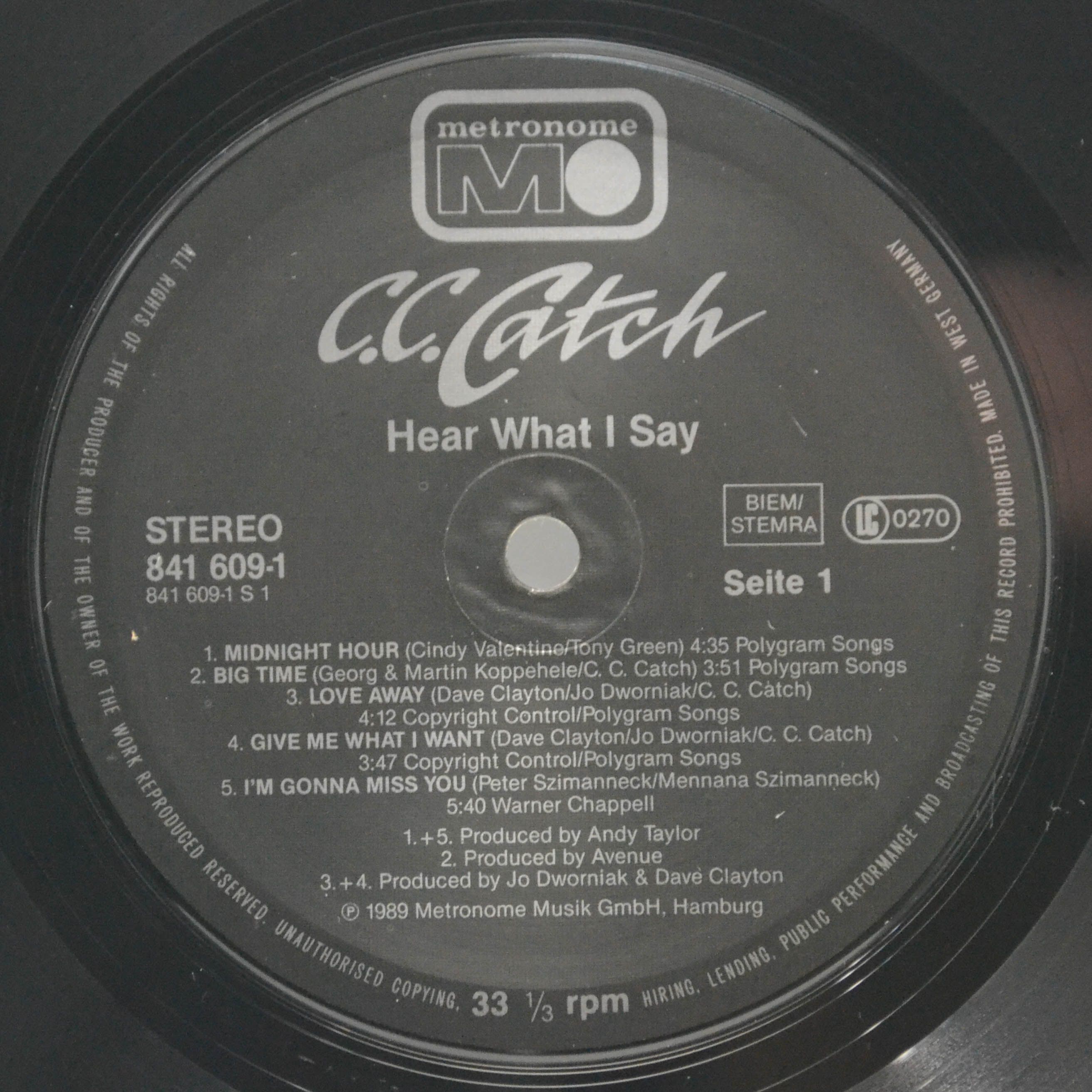 C.C. Catch — Hear What I Say, 1989