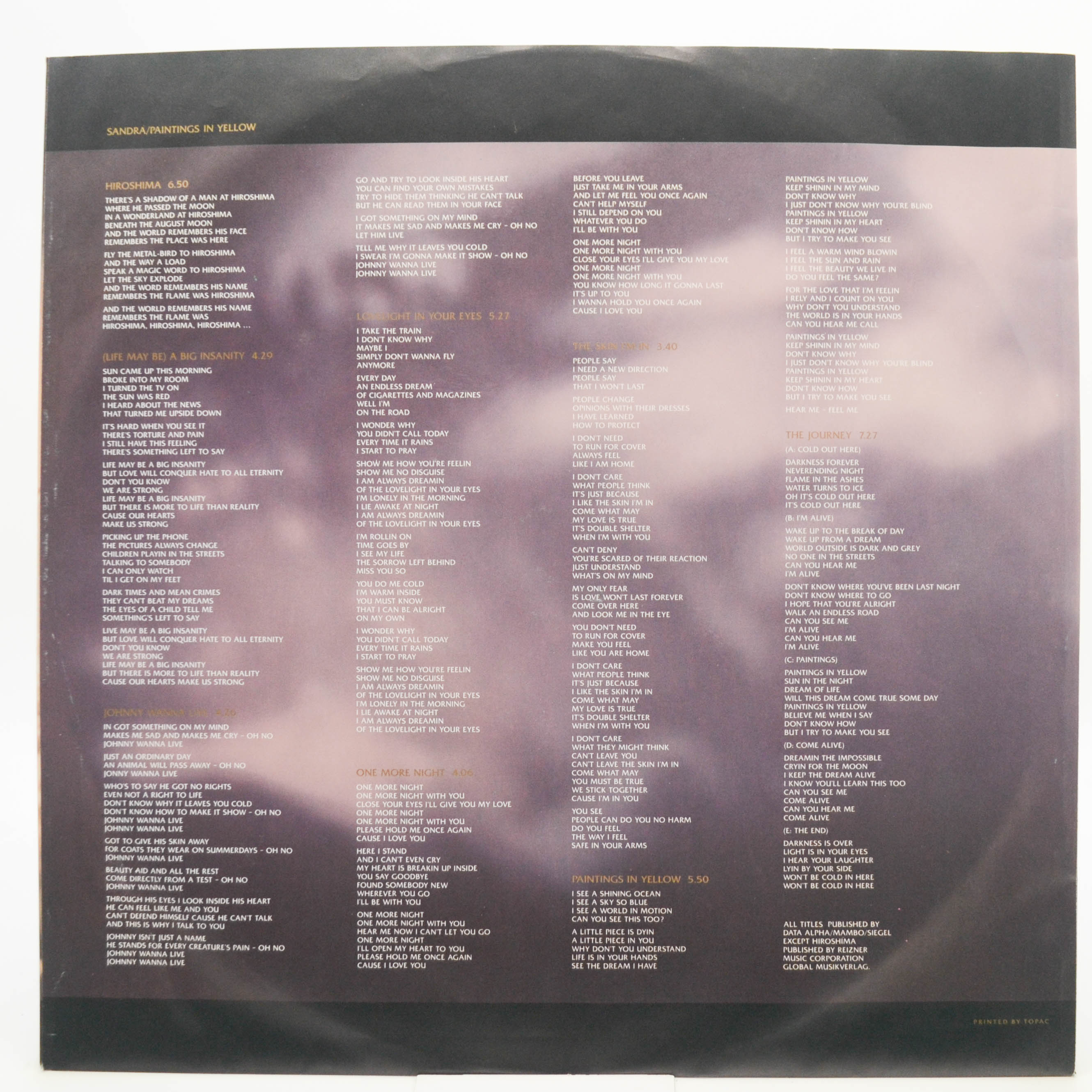 Sandra — Paintings In Yellow, 1990