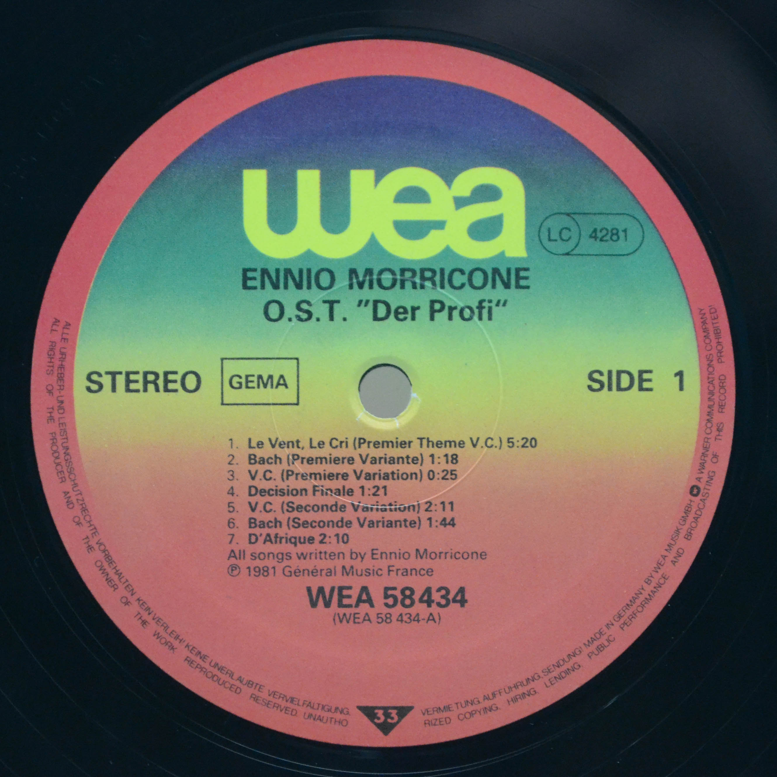 Виниловая пластинка Ennio Morricone — Der Profi, 1981