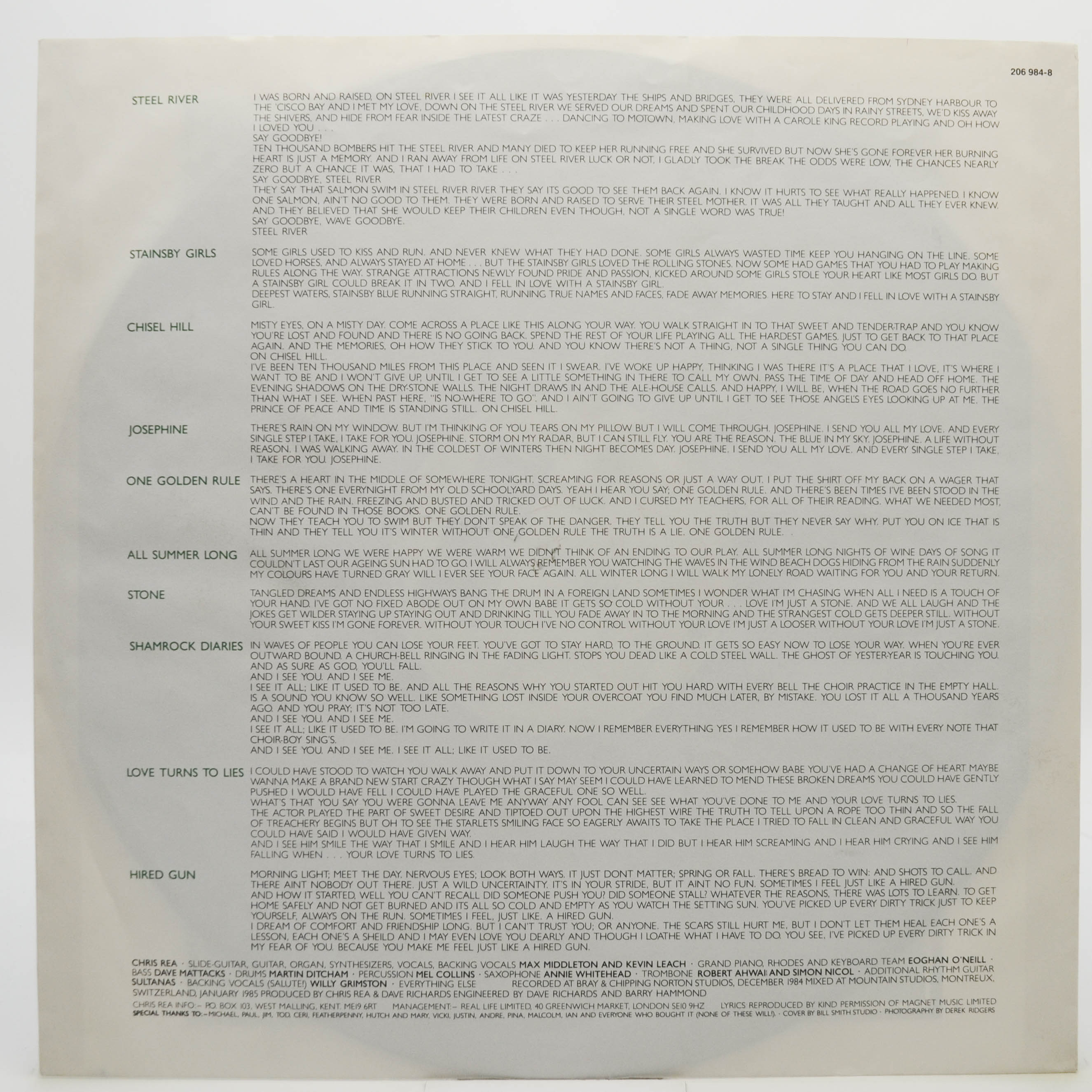 Chris Rea — Shamrock Diaries, 1985