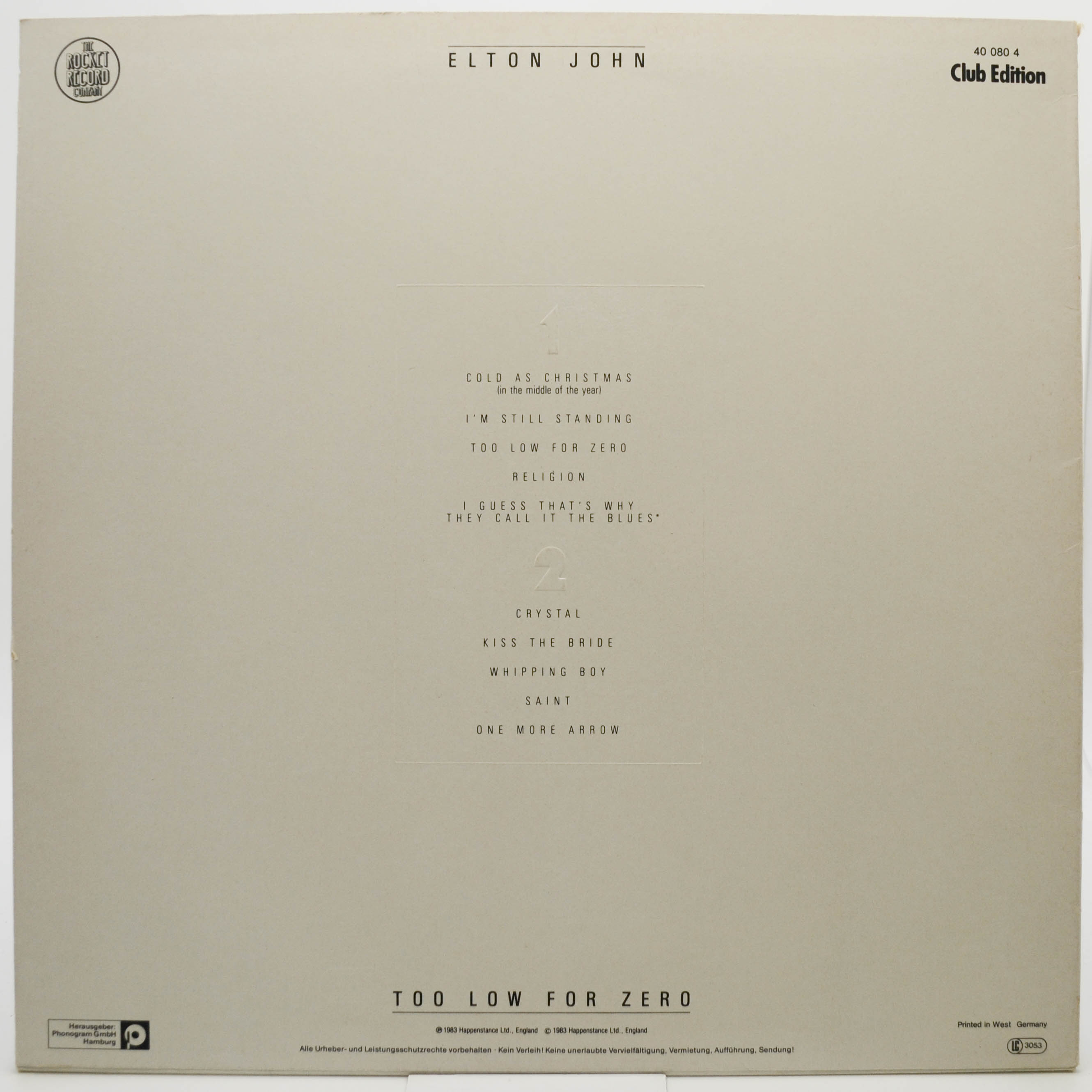 Elton John — Too Low For Zero, 1983
