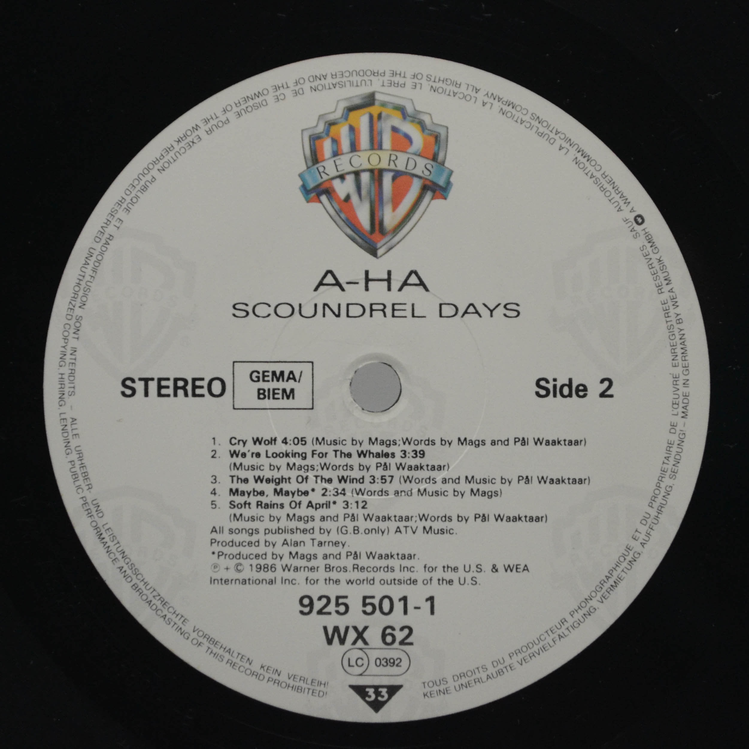 Виниловая пластинка a-ha — Scoundrel Days, 1986