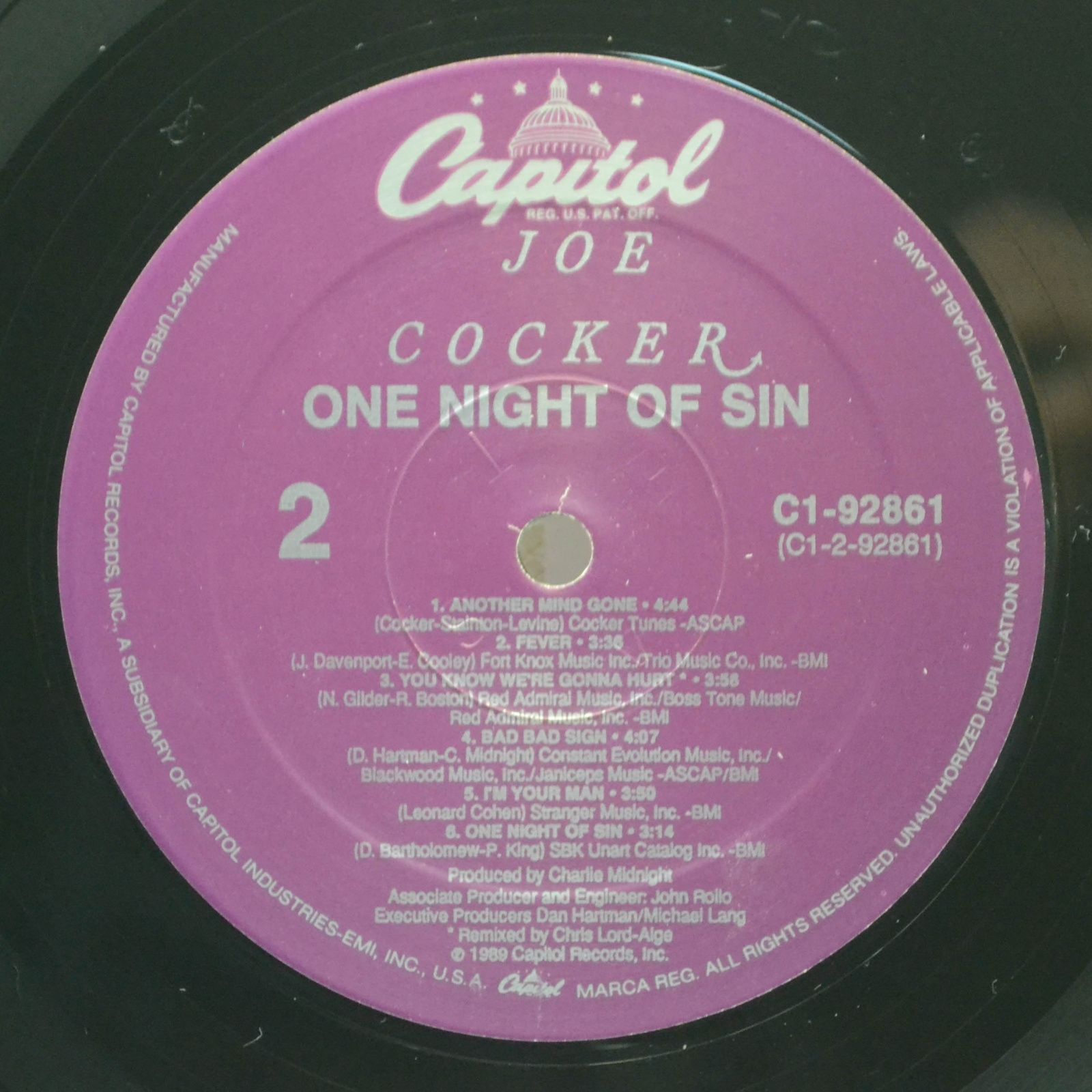 Joe Cocker — One Night Of Sin (USA), 1989