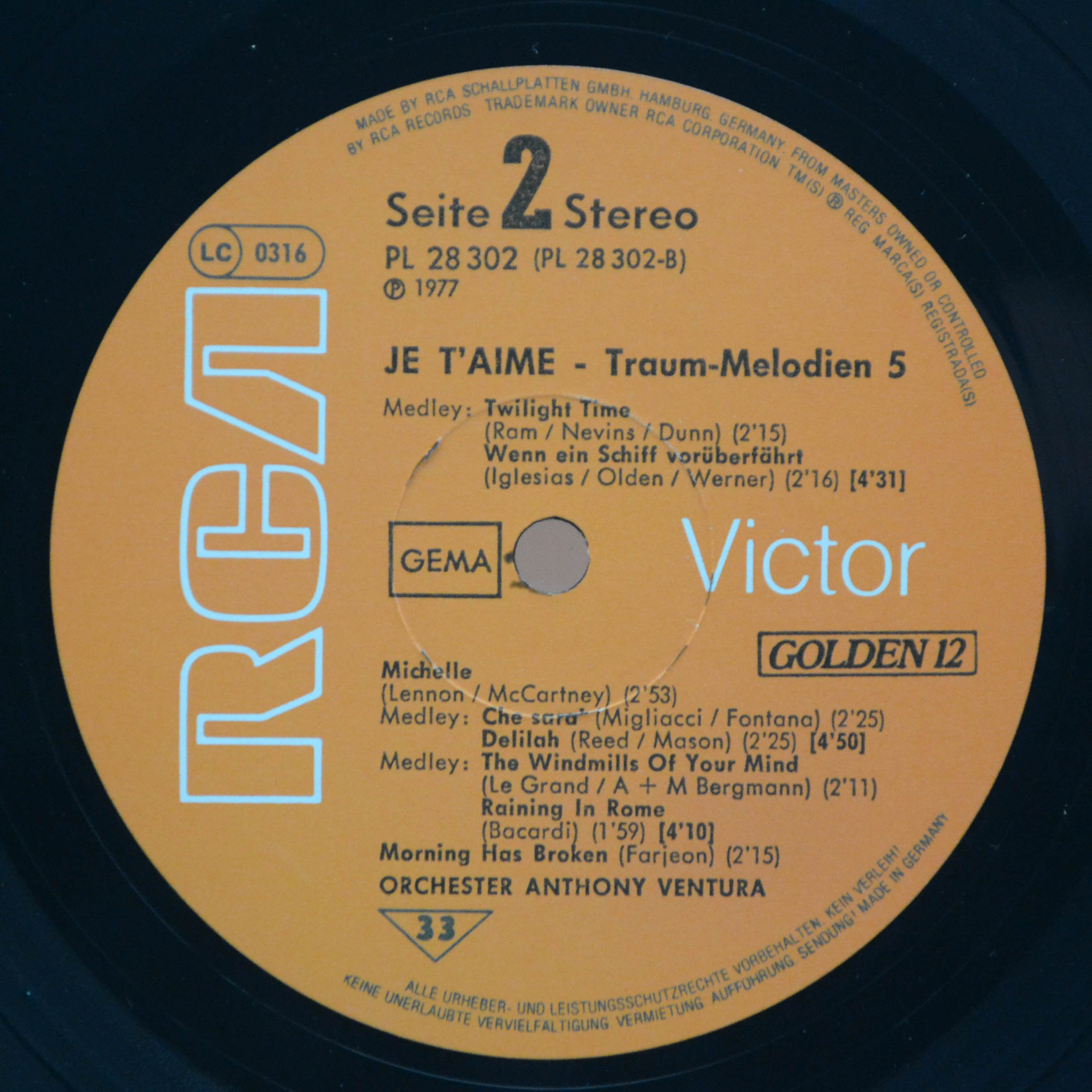 Виниловая пластинка Orchester Anthony Ventura — Je T'aime 5, 1977