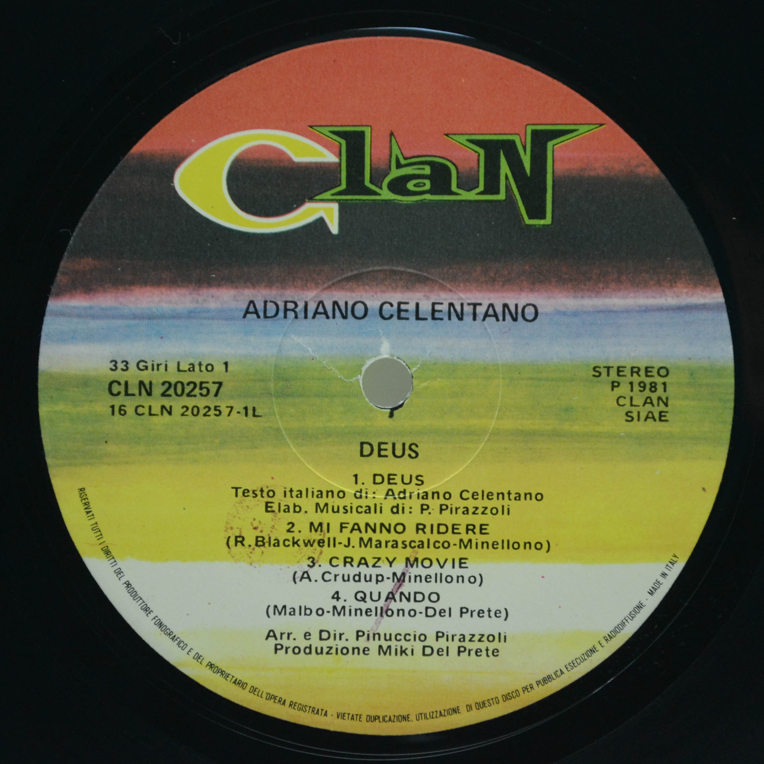 Adriano Celentano — Deus (1-st, Italy, Clan), 1981