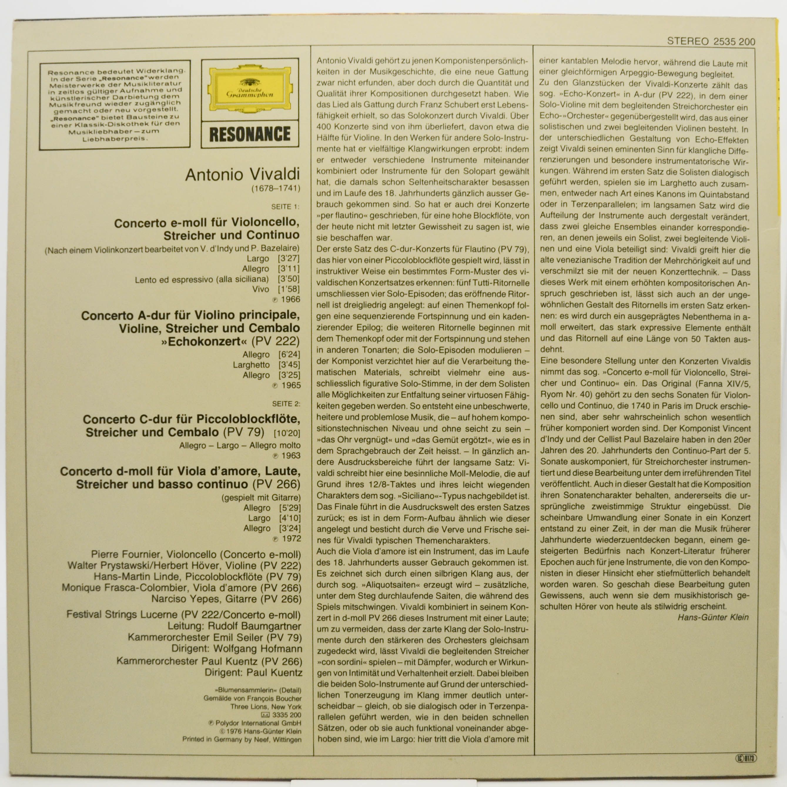 Antonio Vivaldi — Konzerte, 1976