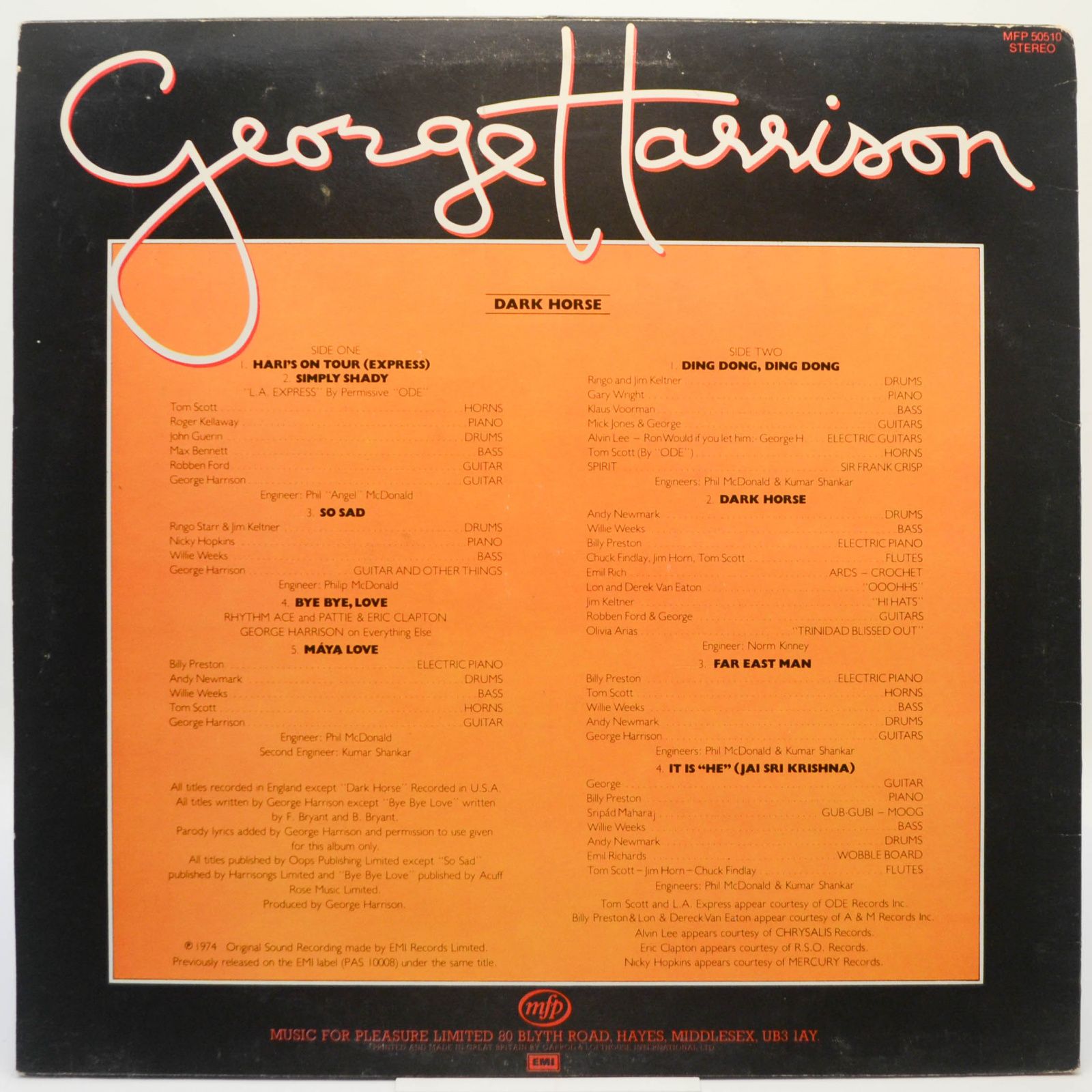 George Harrison ‎ — Dark Horse, 1980