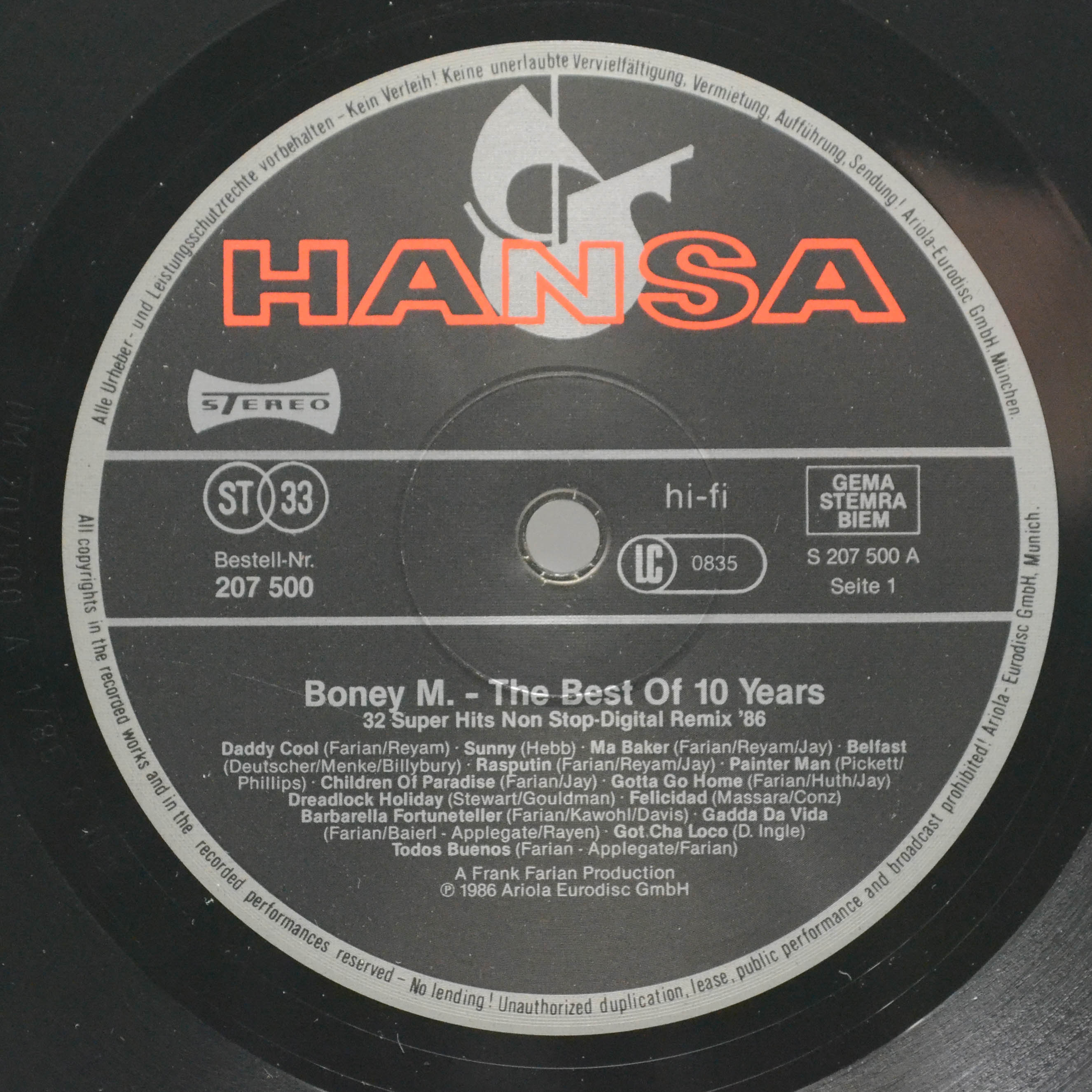 Boney M. — The Best Of 10 Years, 1986