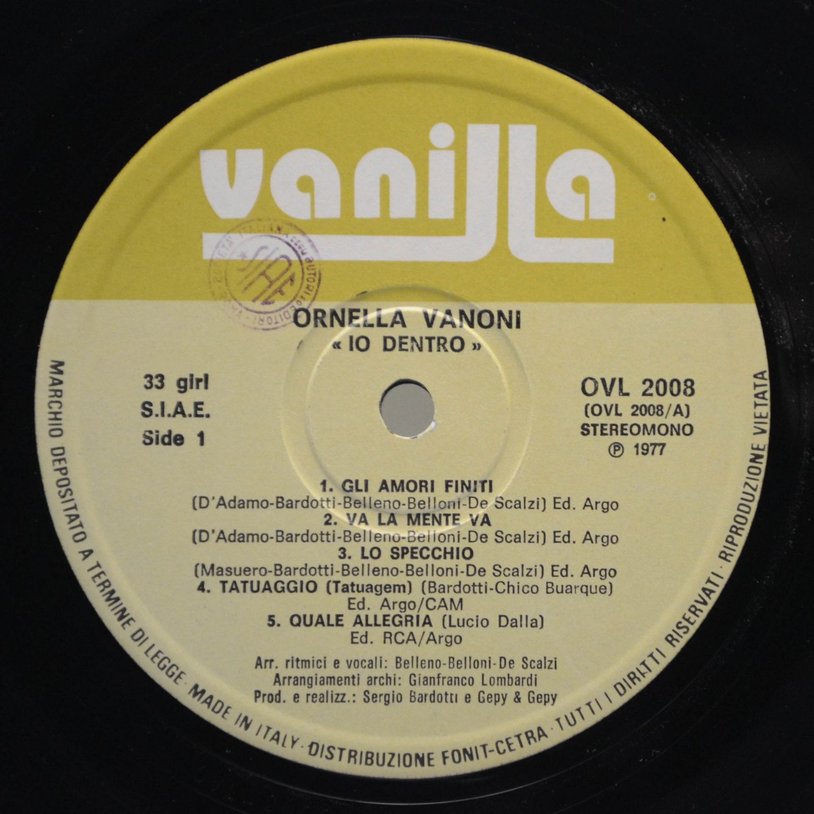 Ornella Vanoni — Io Dentro (Italy), 1977
