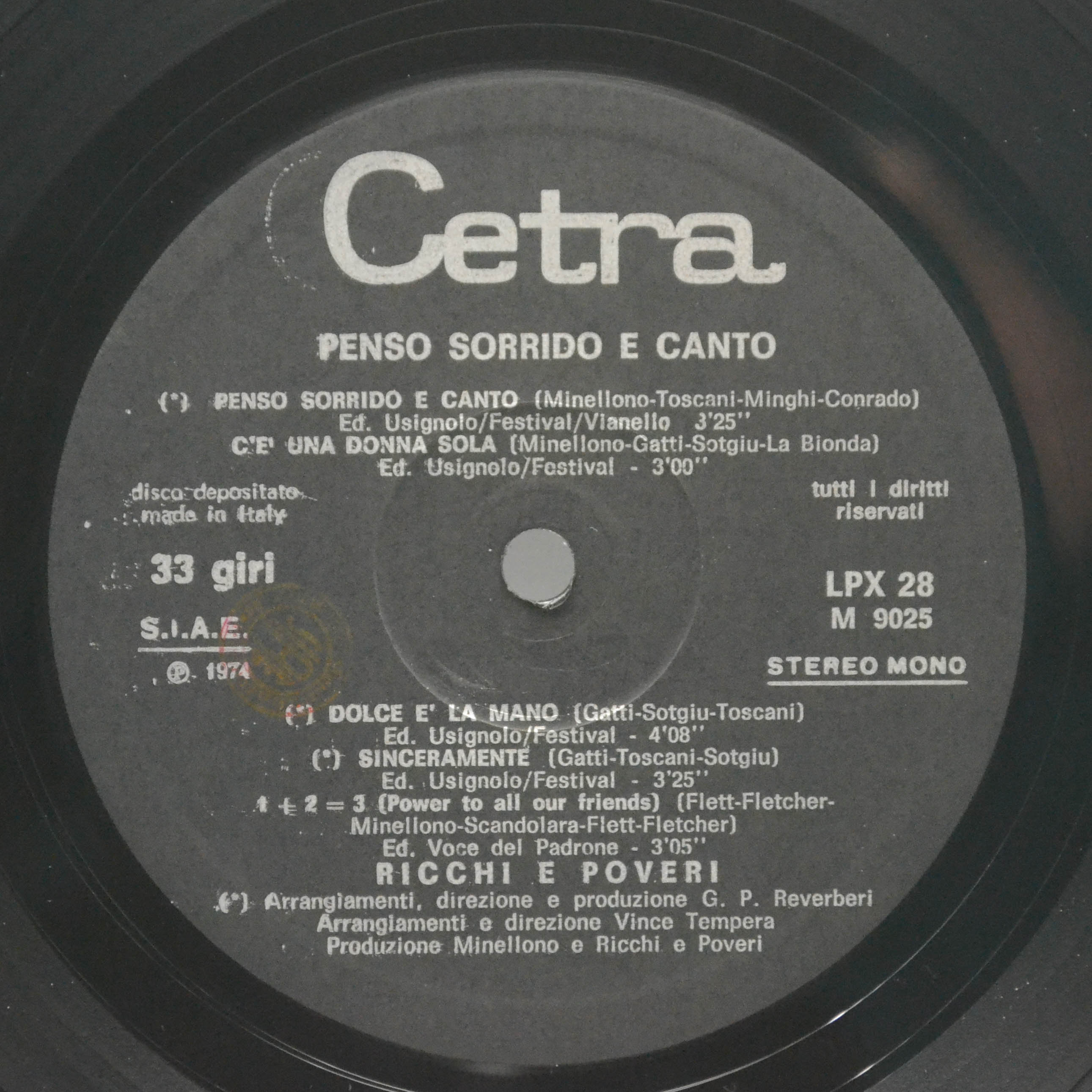 Виниловая пластинка Ricchi & Poveri — Penso Sorrido E Canto (1-st, Italy), 1974