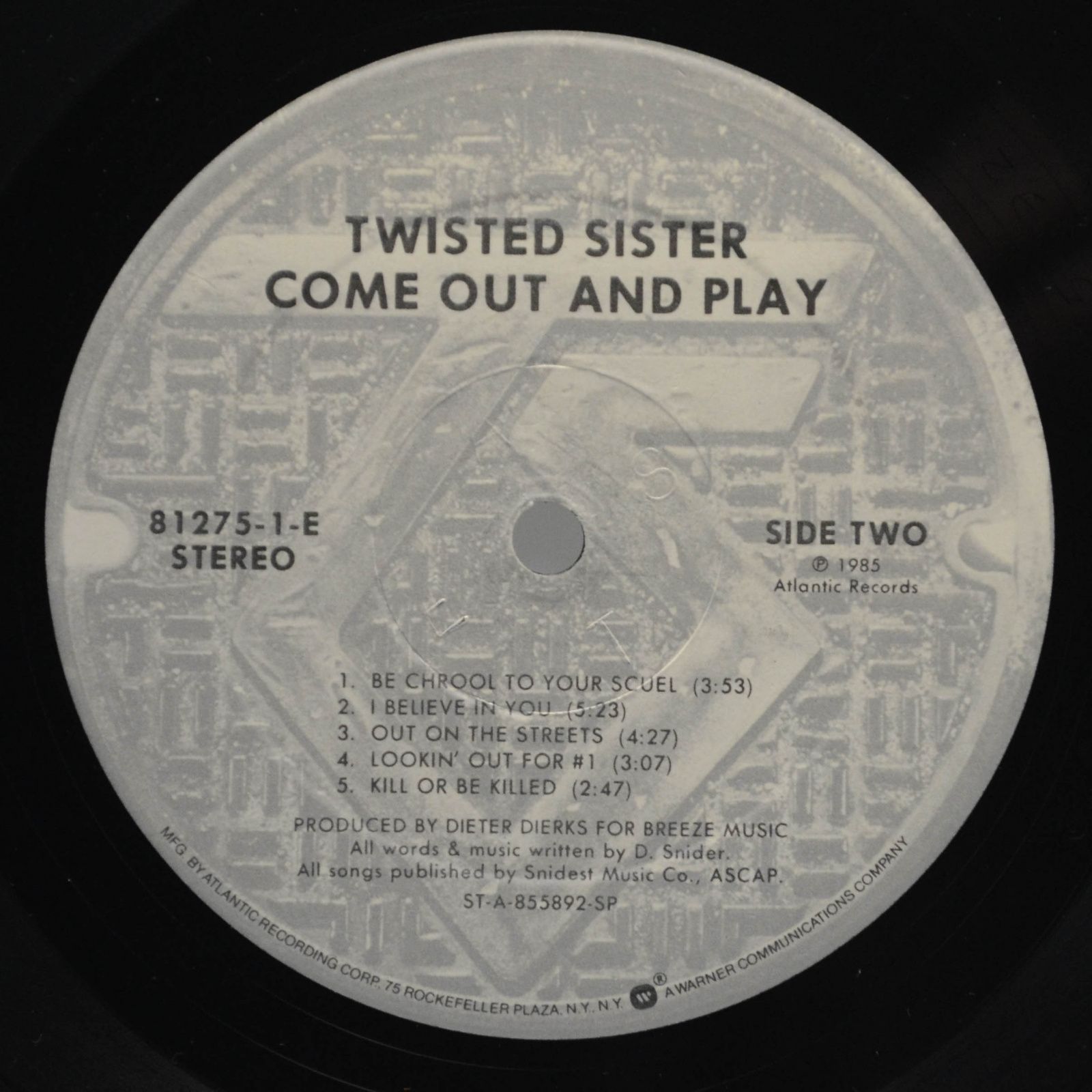 Twisted Sister — Come Out And Play (USA), 1985