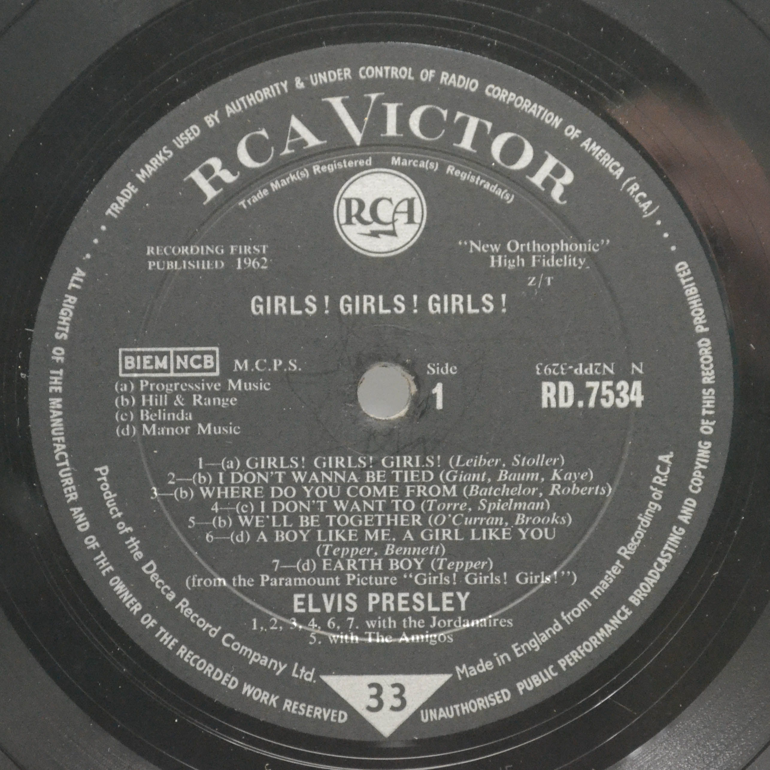 Elvis Presley — Girls! Girls! Girls! (UK), 1962