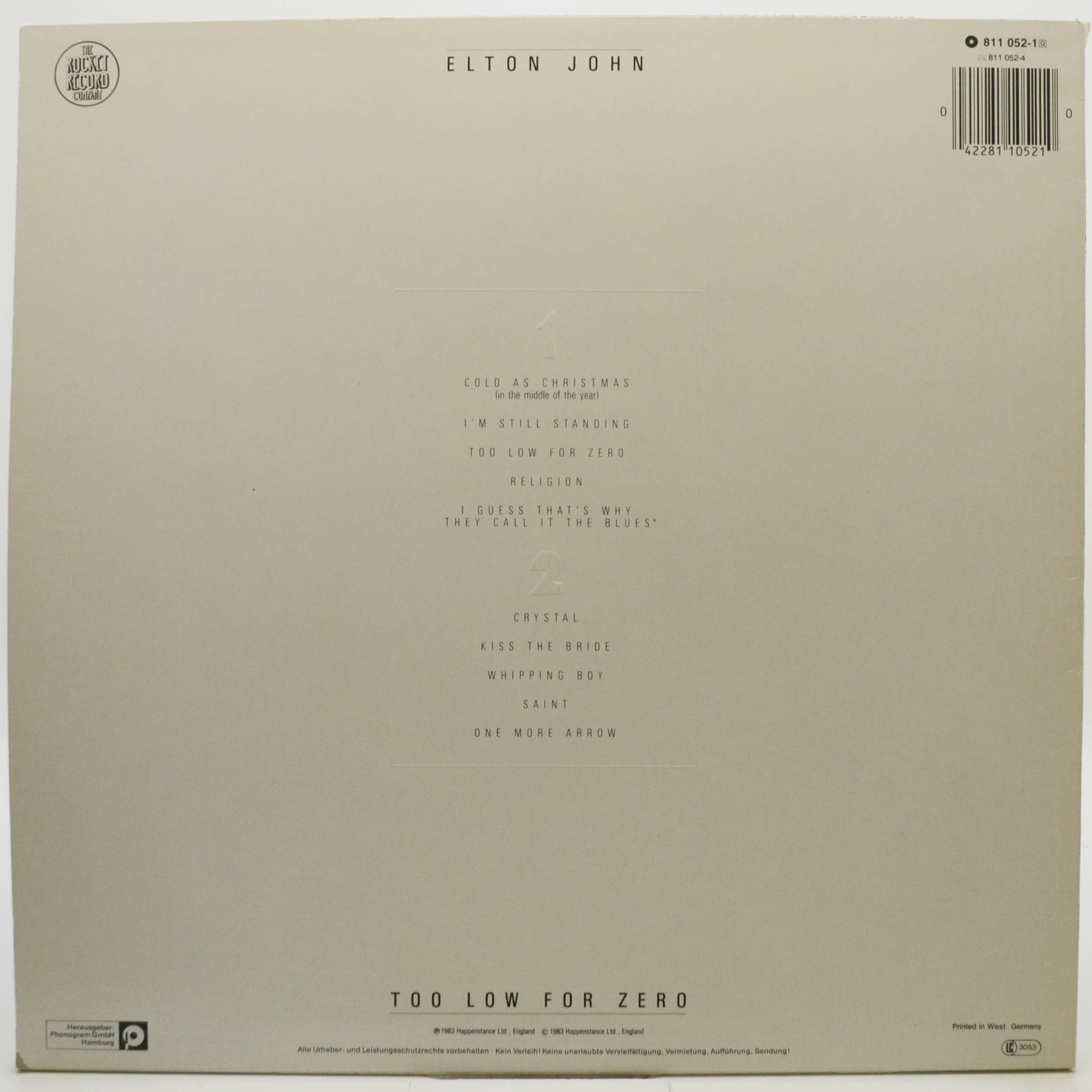 Виниловая пластинка Elton John — Too Low For Zero, 1983