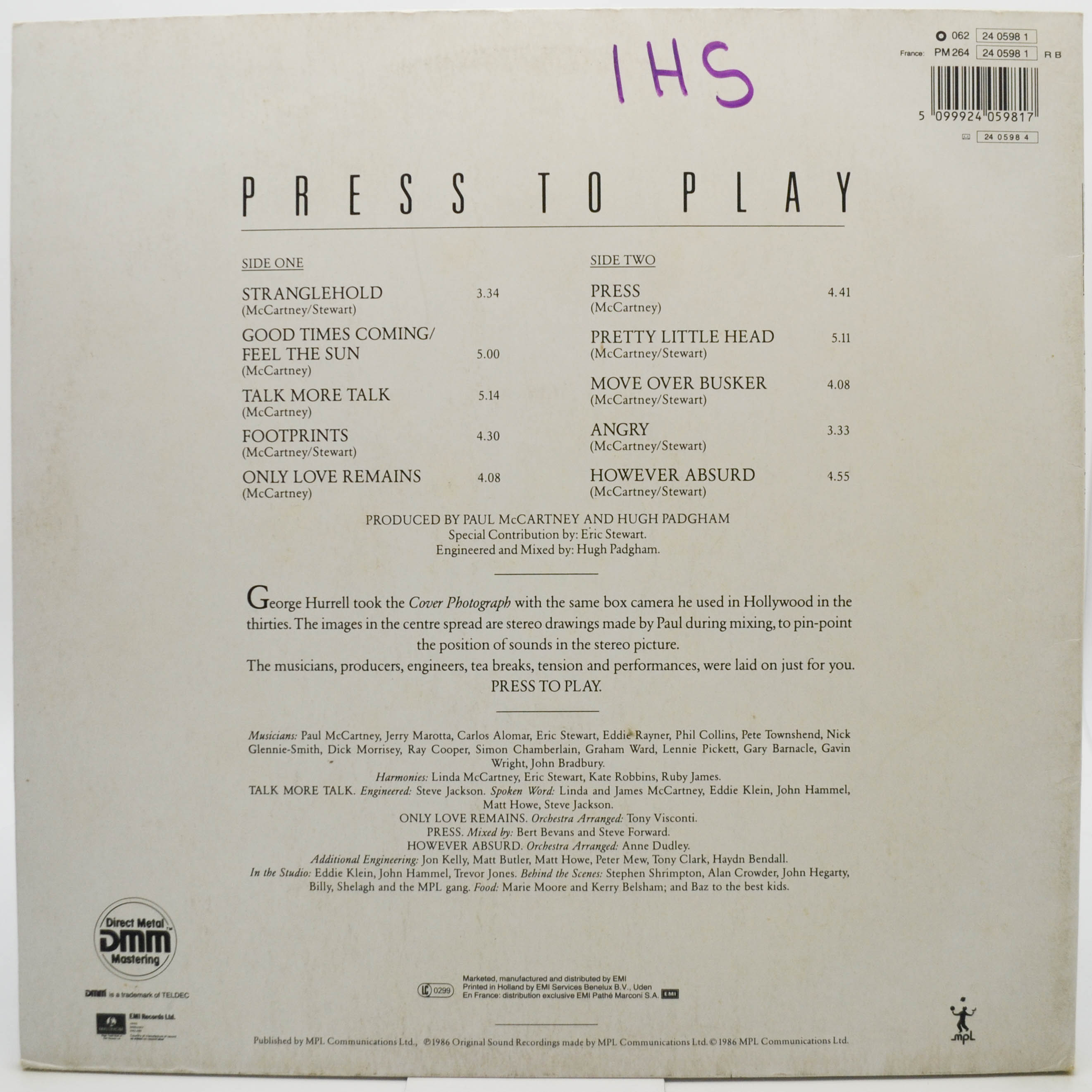 Paul McCartney — Press To Play, 1986
