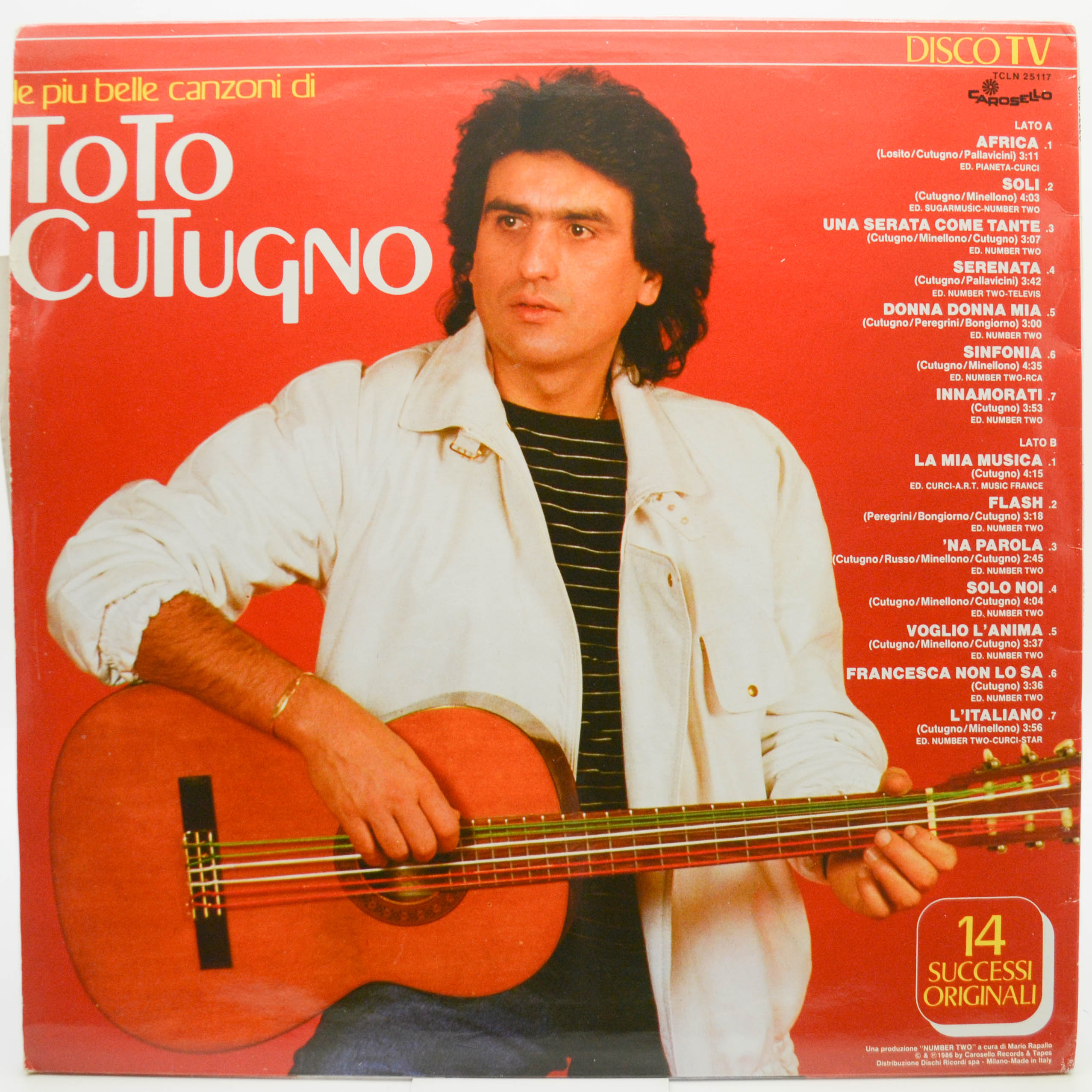 Toto Cutugno — Le Più Belle Canzoni Di Toto Cutugno (1-st, Italy, poster), 1986