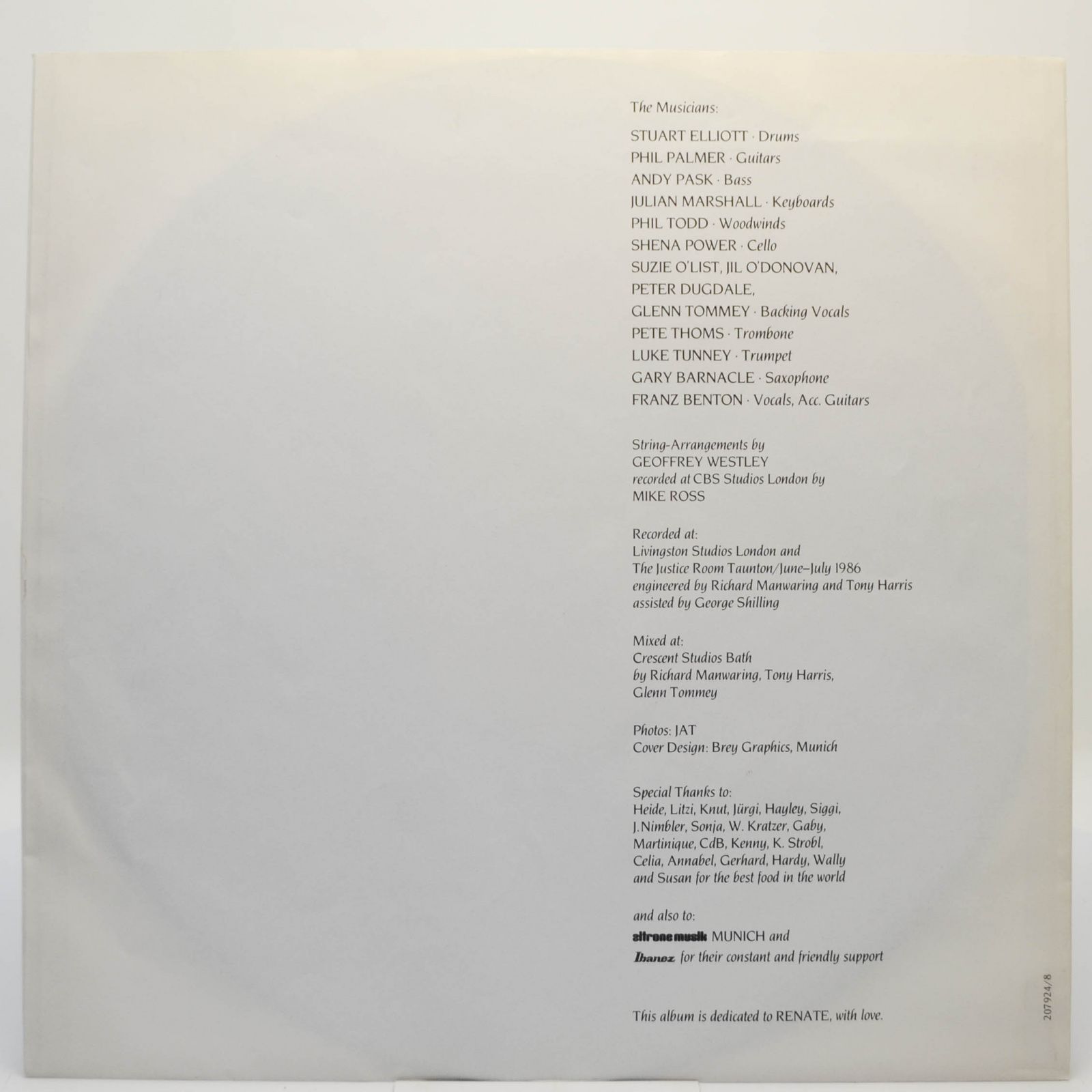 Franz Benton — Talking To A Wall, 1986