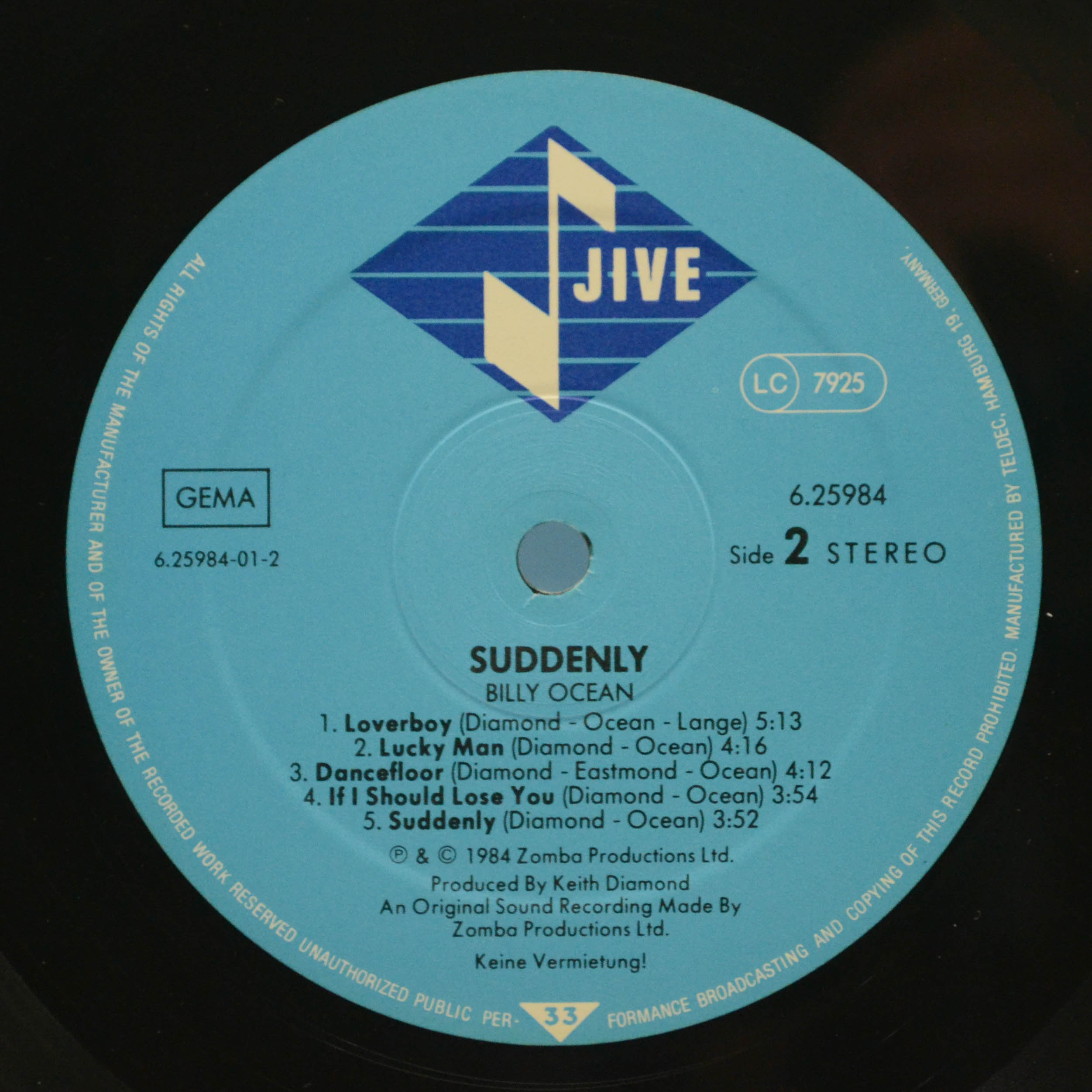 Виниловая пластинка Billy Ocean — Suddenly, 1984