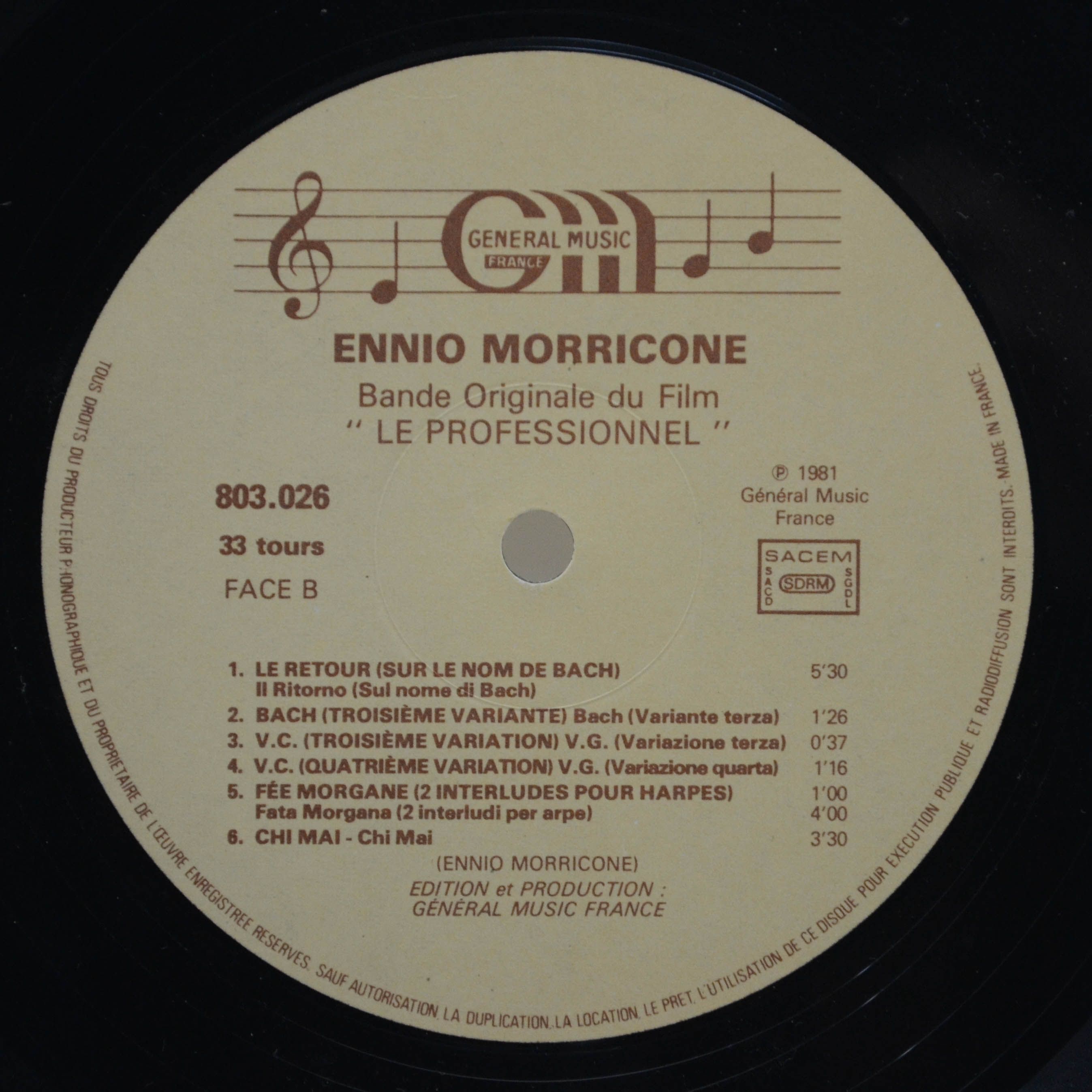 Ennio Morricone — Le Professionnel (Bande Originale Du Film) (1-st, France), 1981