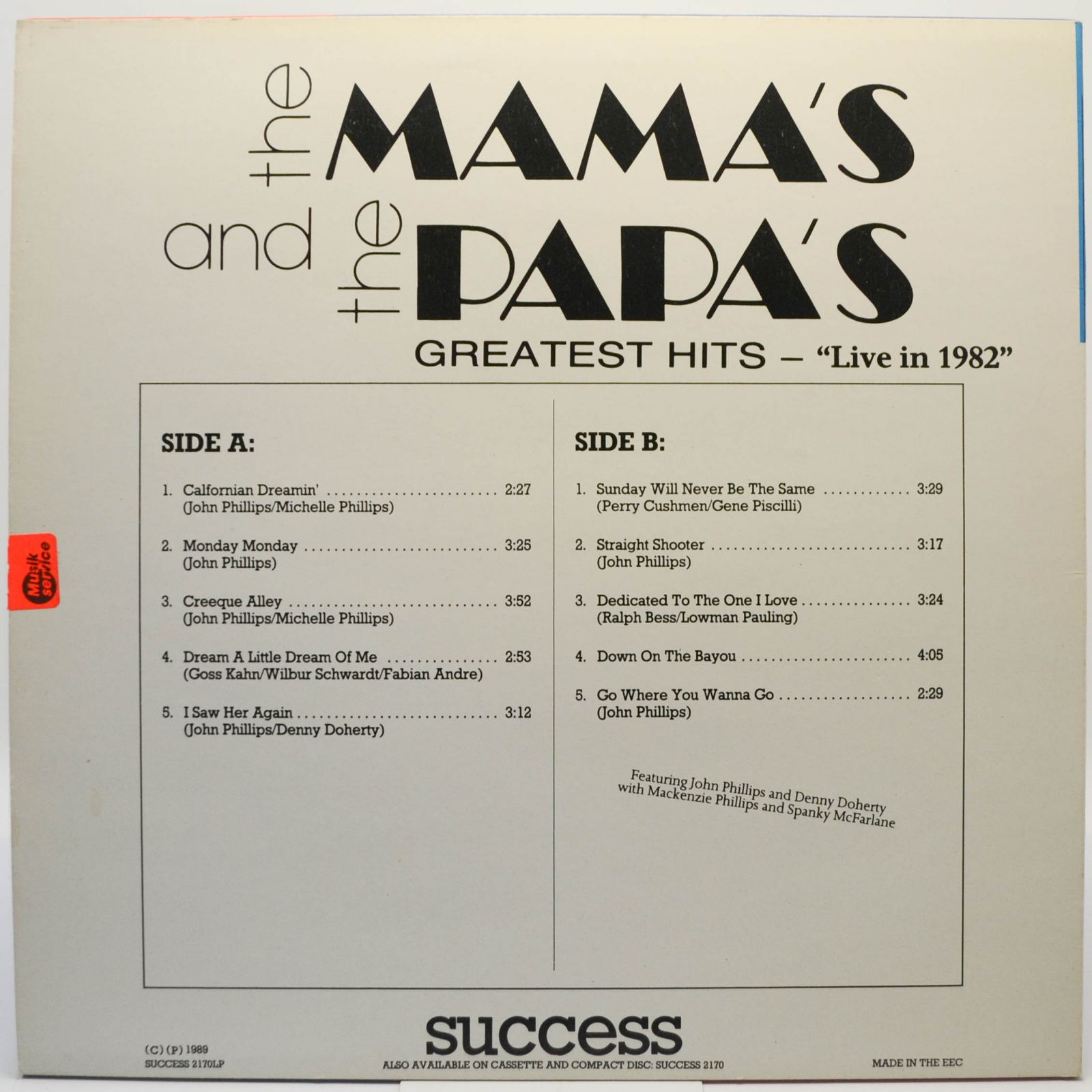 Mamas & The Papas — Greatest Hits - Live In 1982, 1989