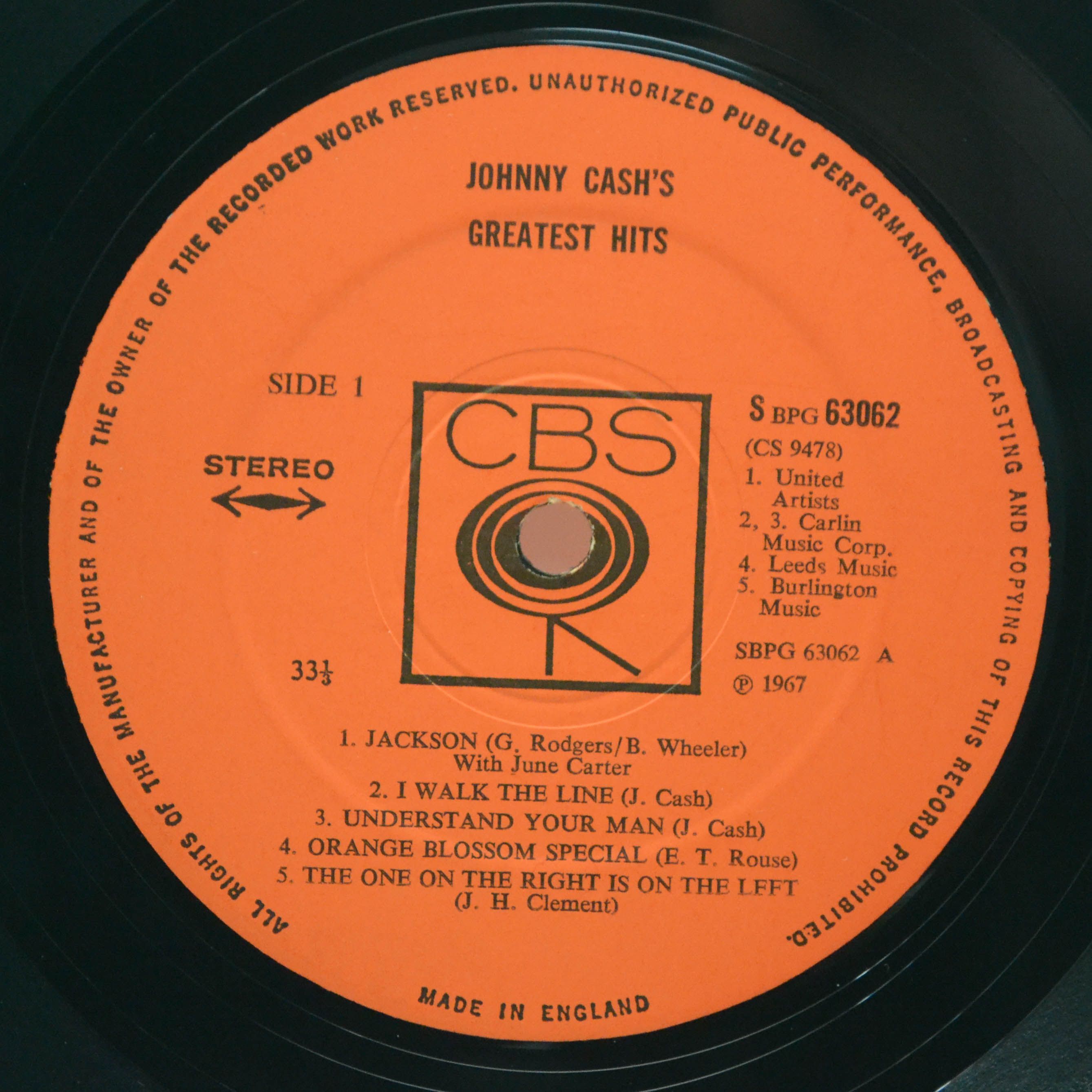 Johnny Cash — Greatest Hits Volume 1 (UK), 1967