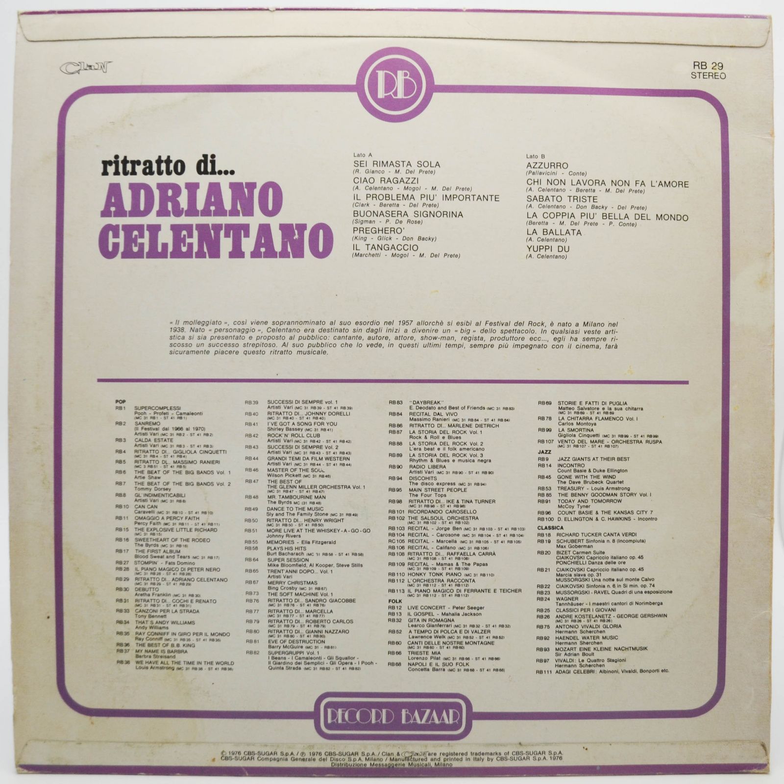 Adriano Celentano — Ritratto Di... Adriano Celentano (Italy), 1976