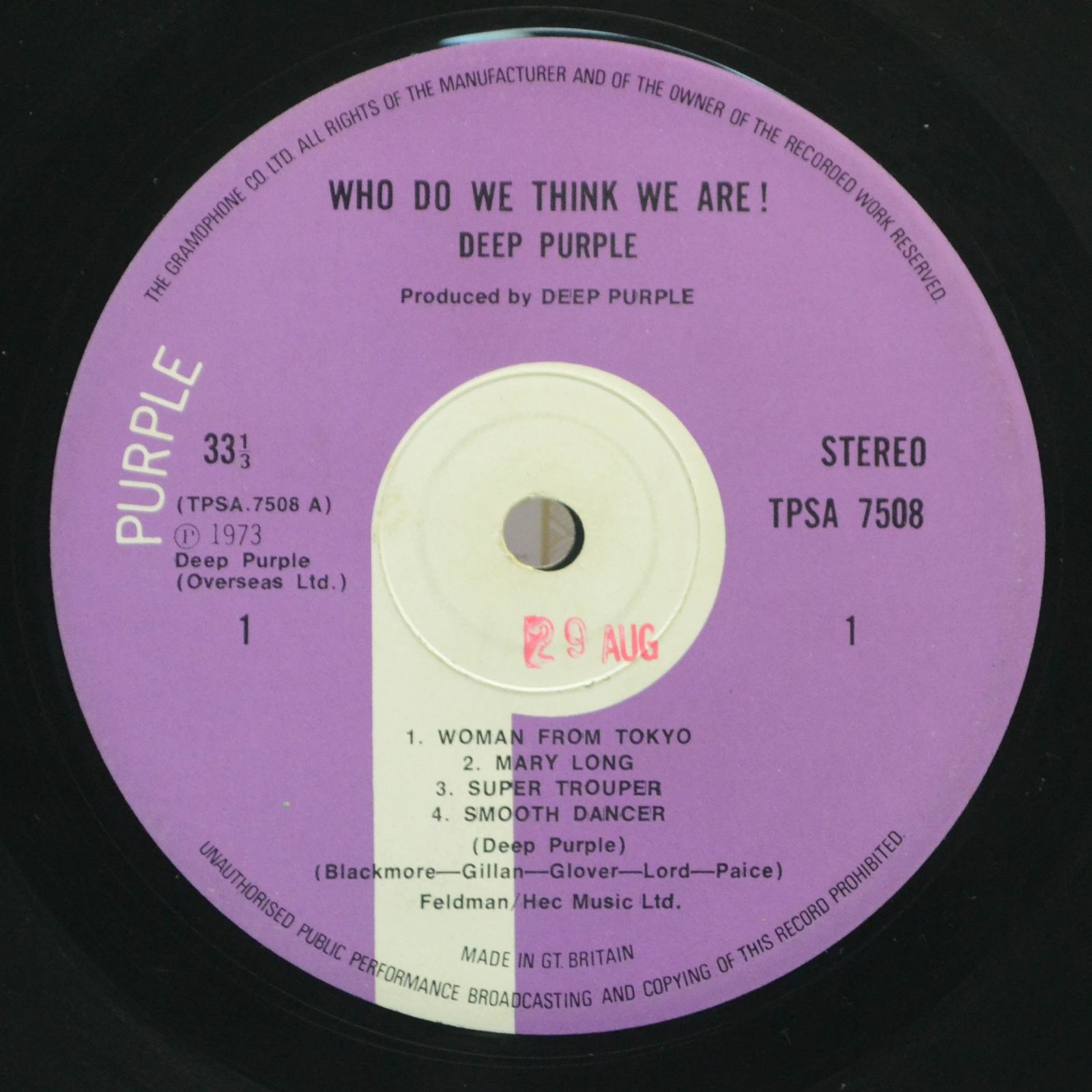 Deep Purple — Who Do We Think We Are (1-st, UK), 1973