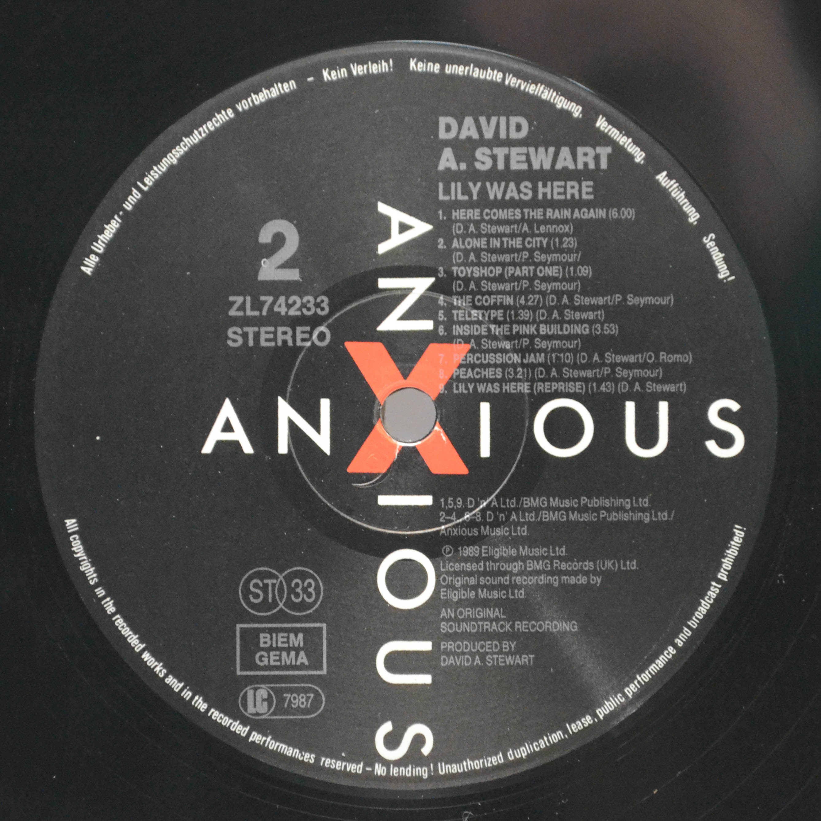 David A. Stewart And Featuring Candy Dulfer — Lily Was Here, 1989