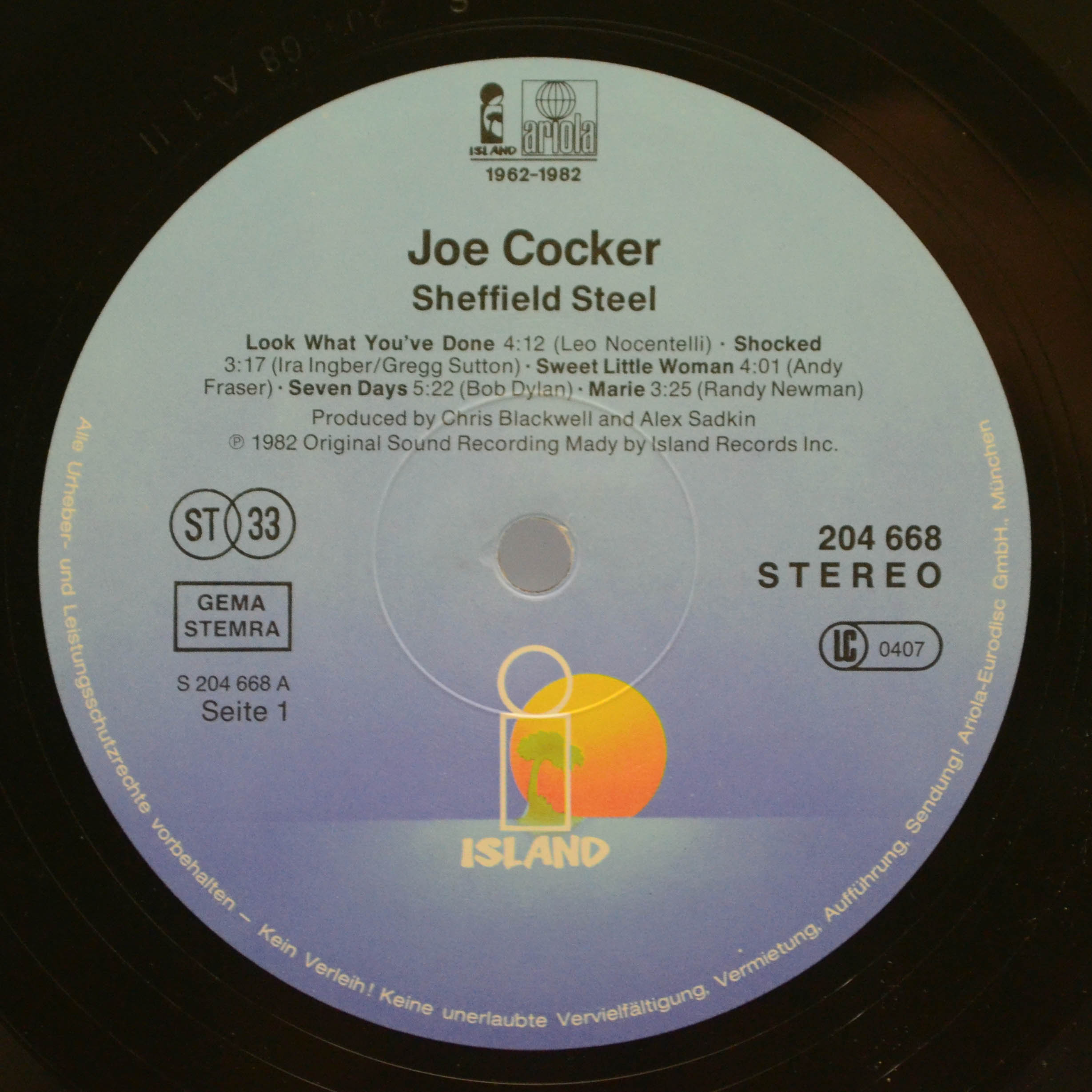 Виниловая пластинка Joe Cocker — Sheffield Steel, 1982