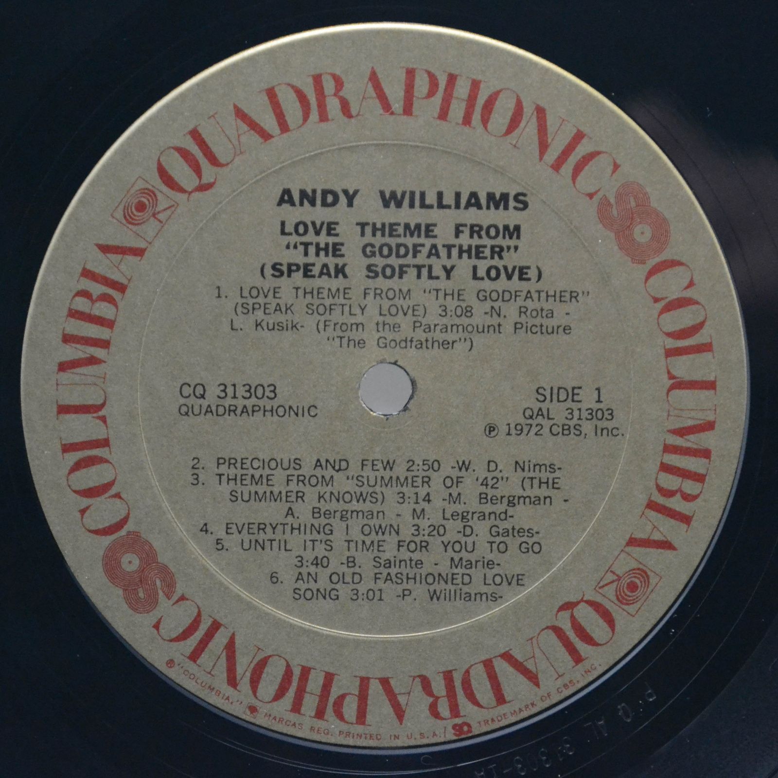 Andy Williams — Love Theme From "The Godfather" (USA, Quadraphonic), 1972