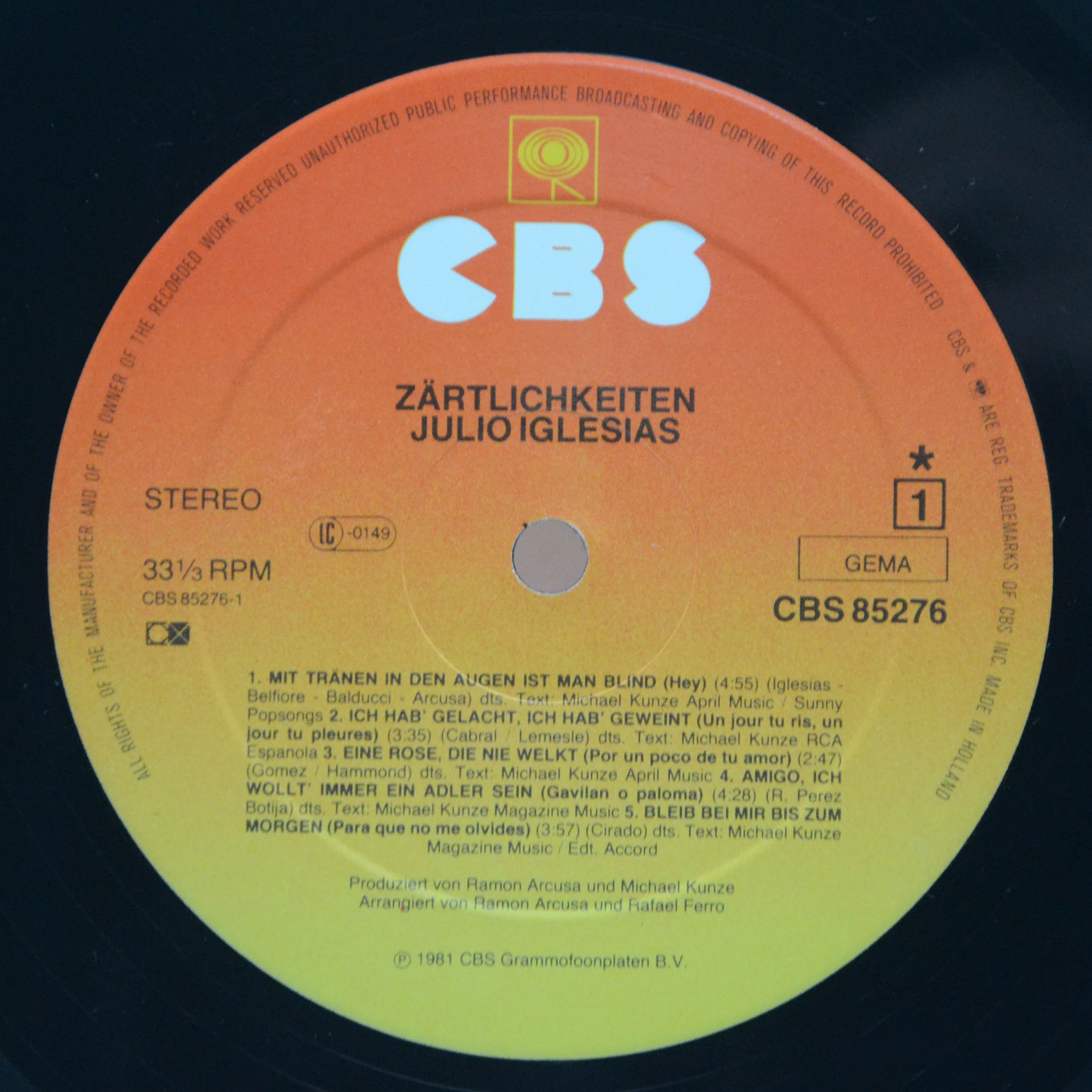 Виниловая пластинка Julio Iglesias — Zärtlichkeiten, 1981