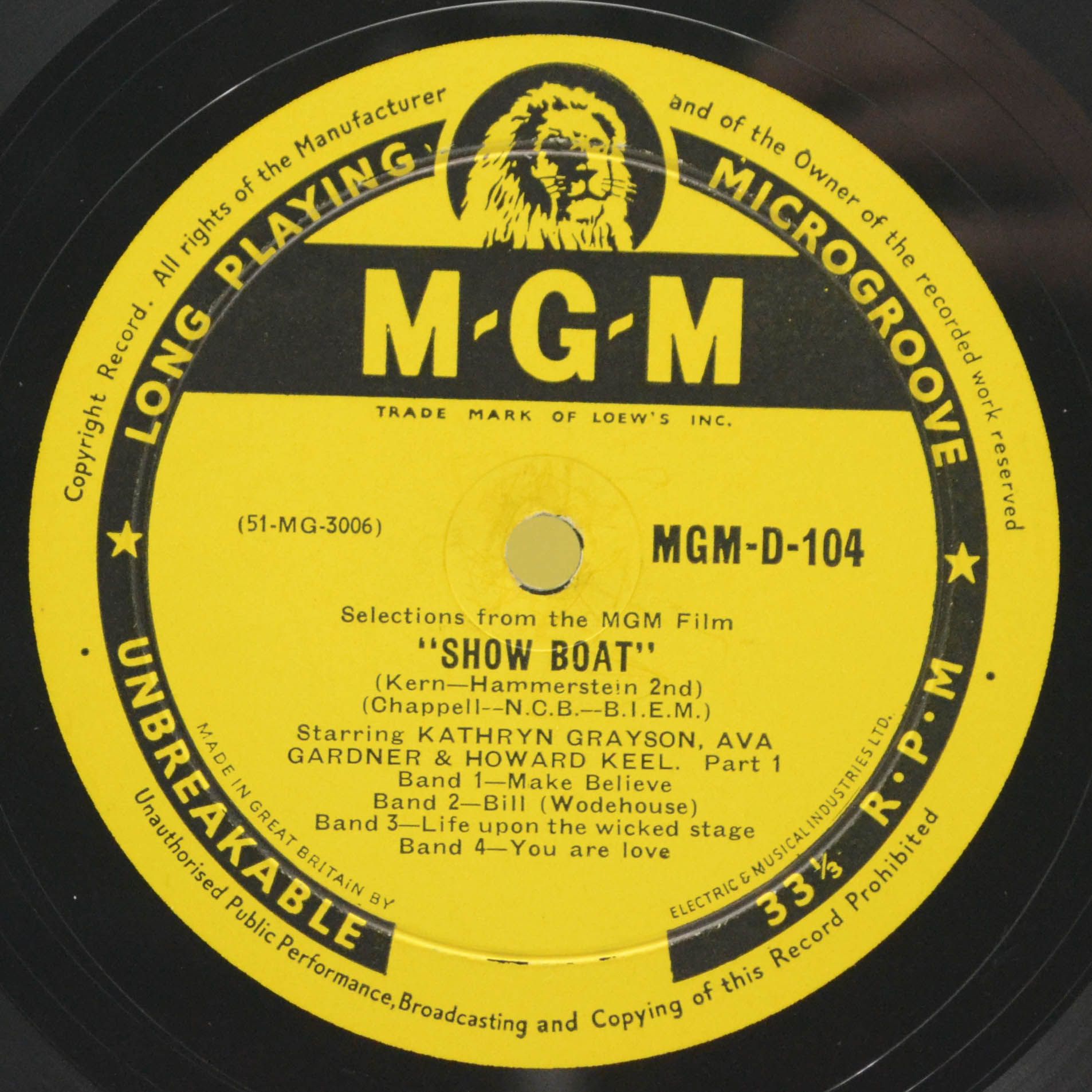 Various — Selections From The MGM Film "Showboat" (10", UK), 1952