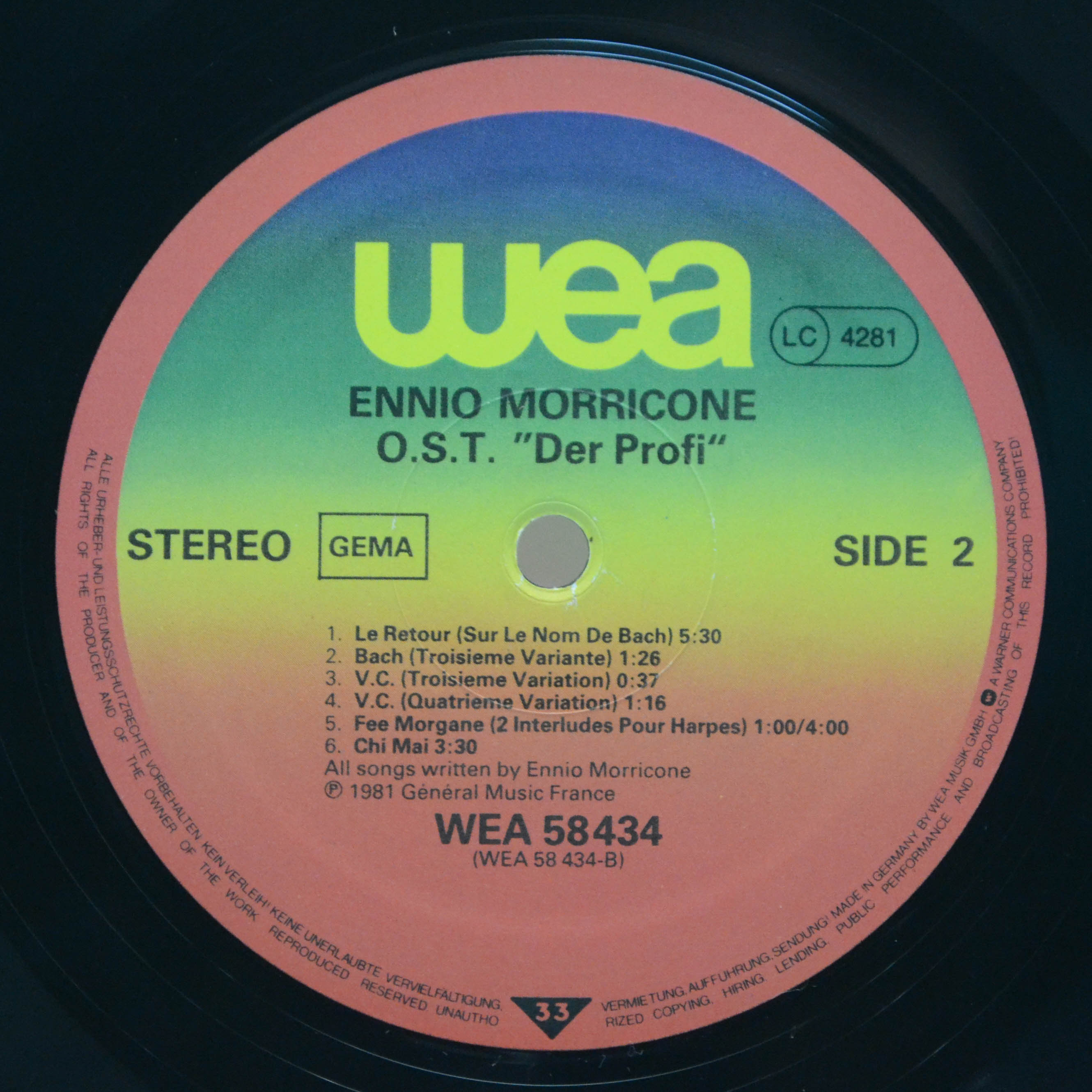 Виниловая пластинка Ennio Morricone — Der Profi, 1981