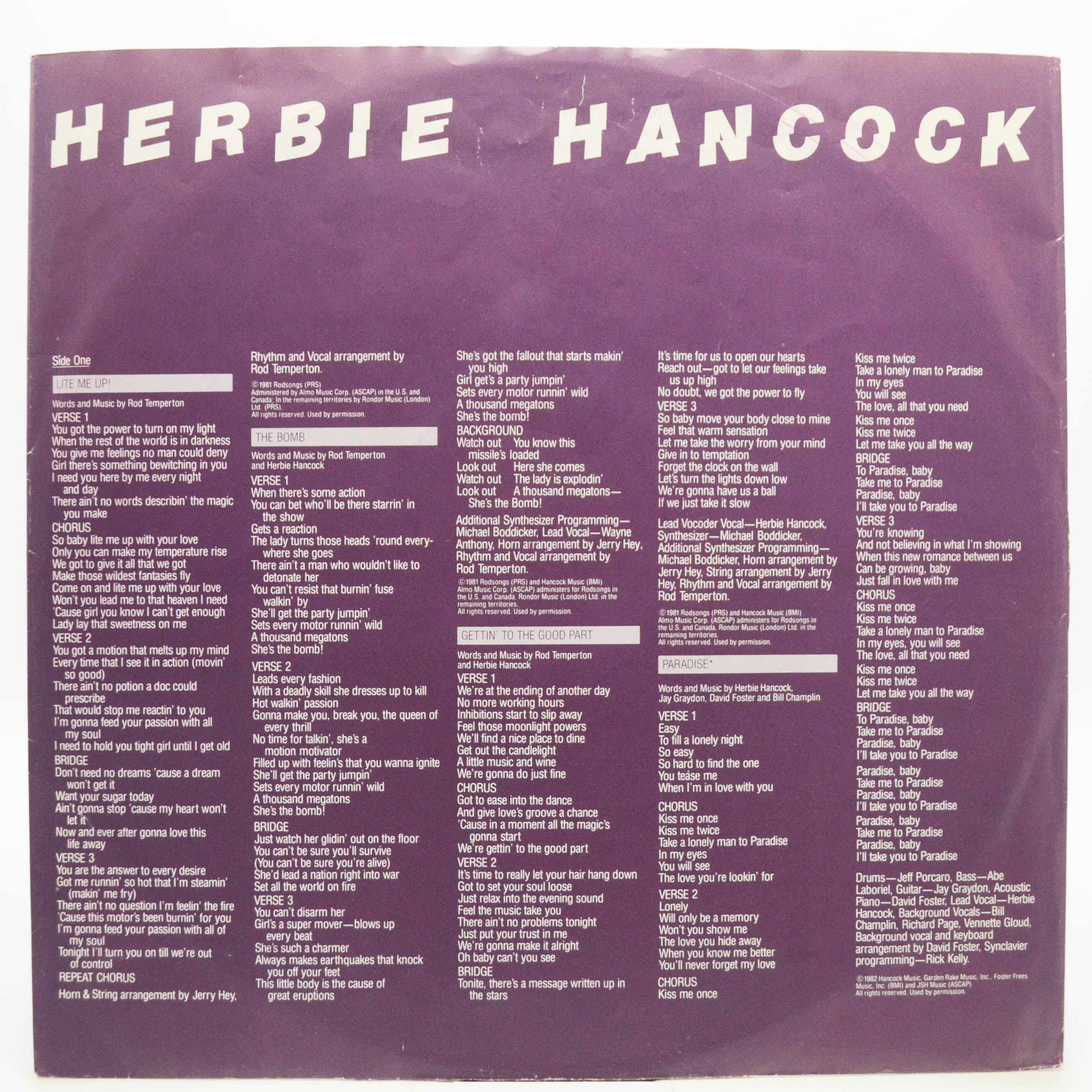 Herbie Hancock — Lite Me Up, 1982