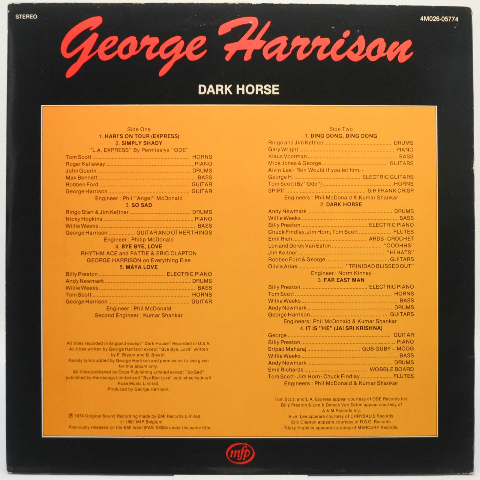 George Harrison — Dark Horse, 1981