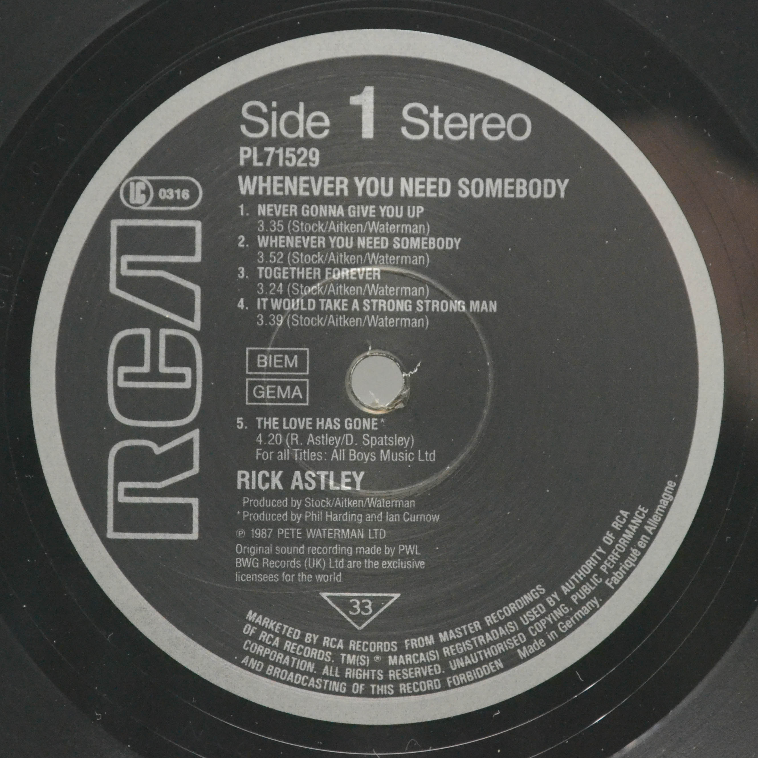 Rick Astley — Whenever You Need Somebody, 1987