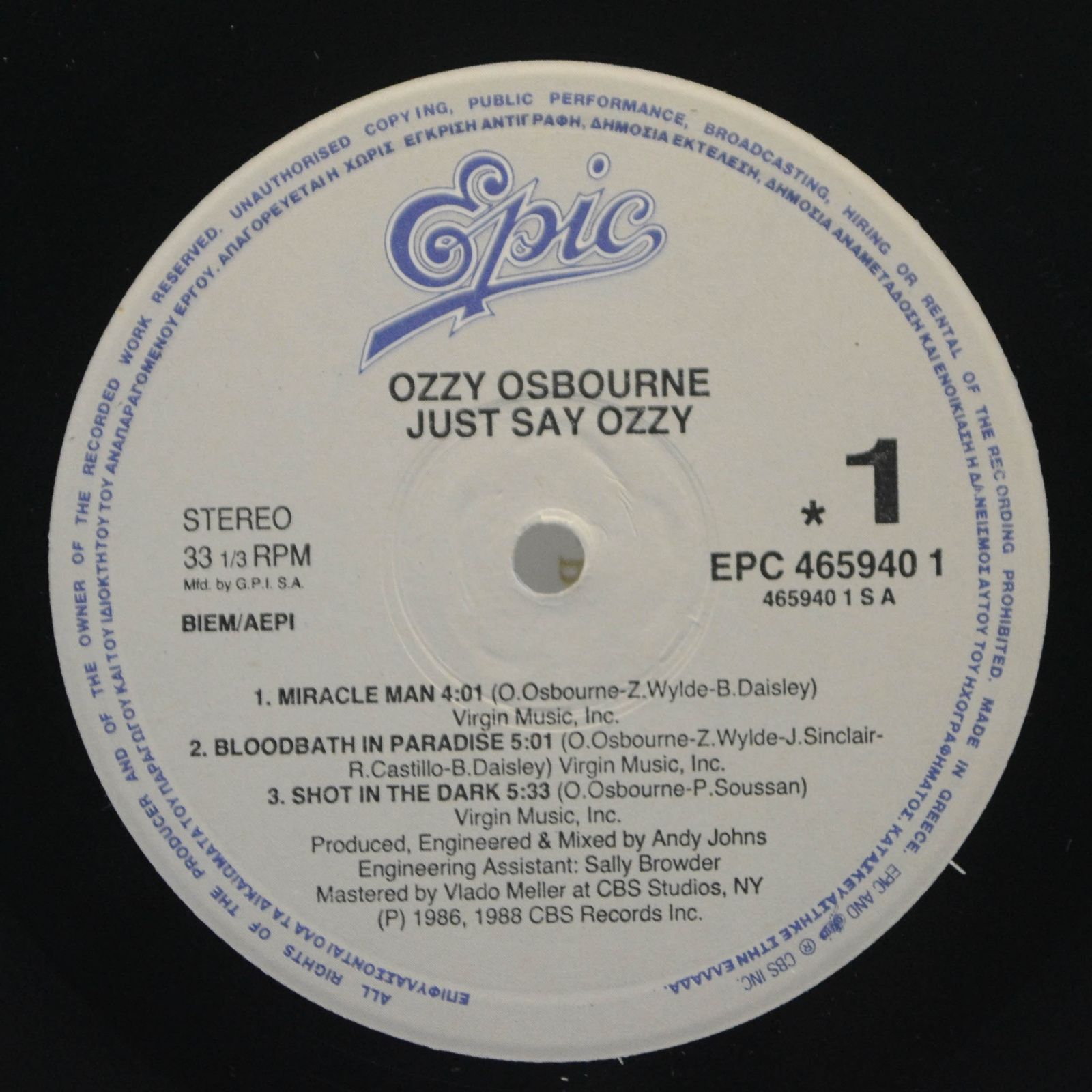 Ozzy Osbourne — Just Say Ozzy, 1990