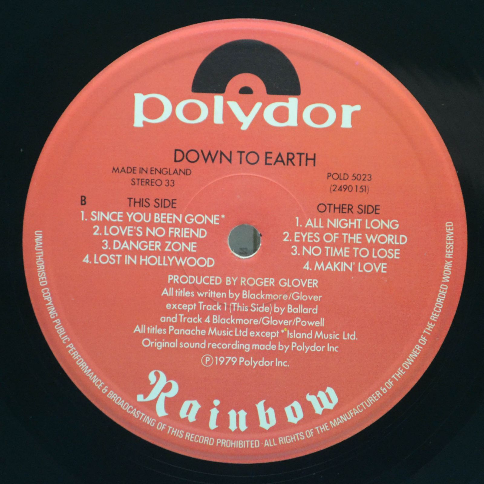 Rainbow — Down To Earth (1-st, UK), 1979