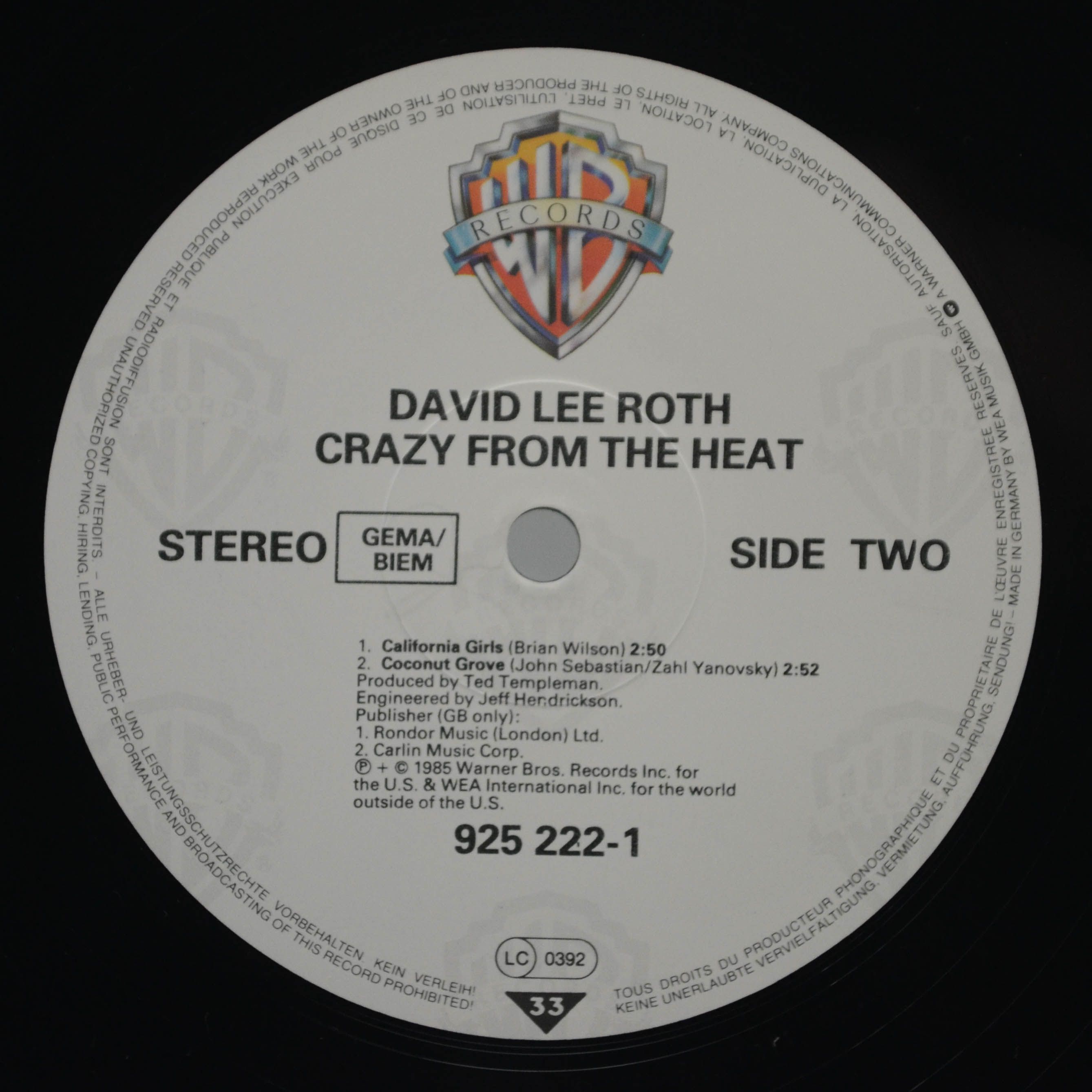 Виниловая пластинка David Lee Roth — Crazy From The Heat, 1985