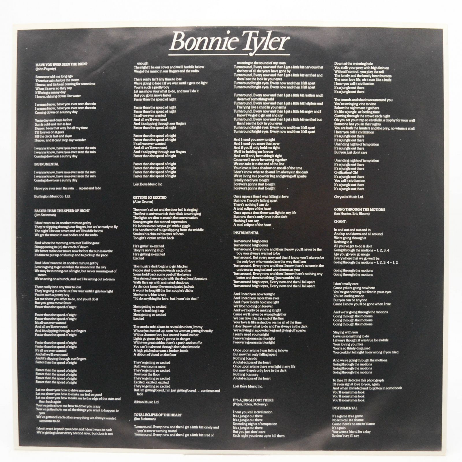 Bonnie Tyler — Faster Than The Speed Of Night (1-st, UK), 1983