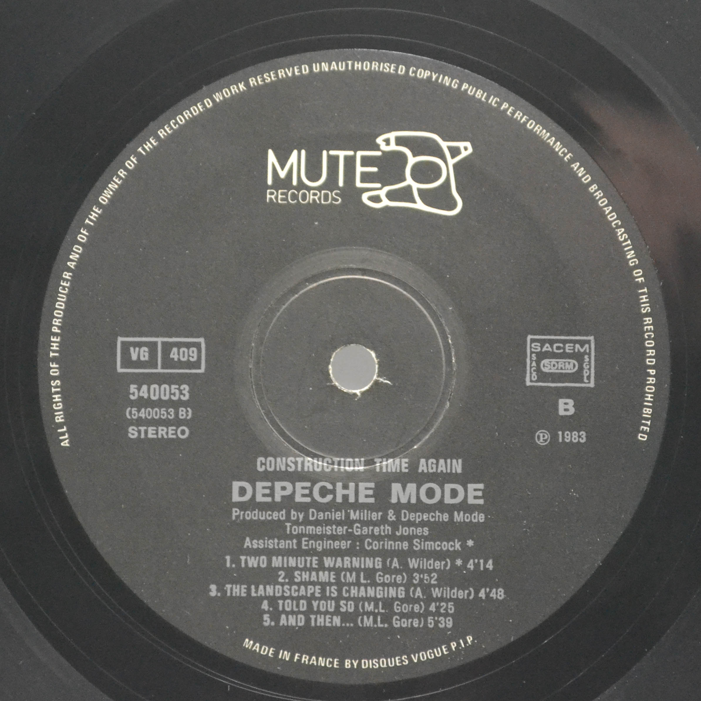Виниловая пластинка Depeche Mode — Construction Time Again, 1983