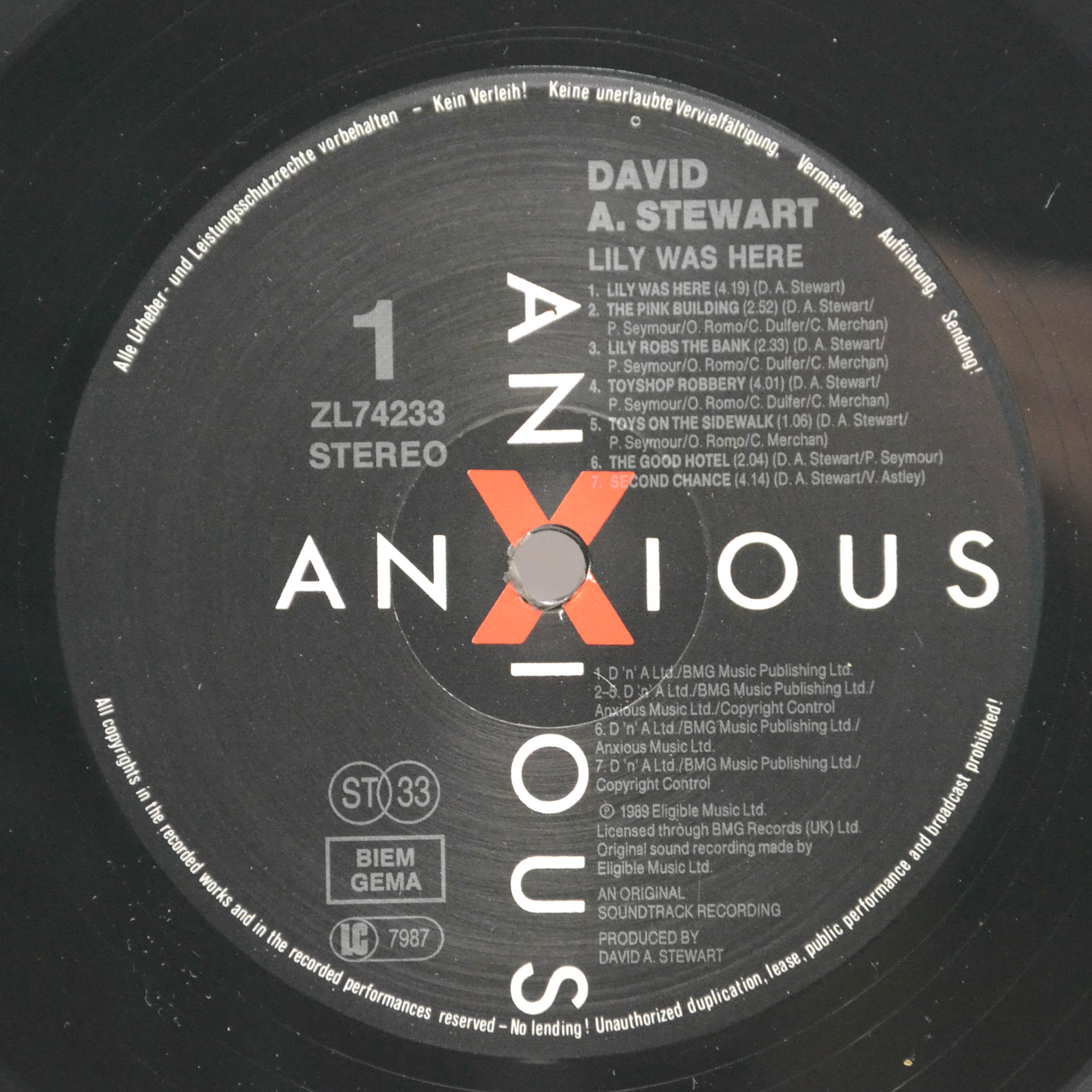 David A. Stewart And Featuring Candy Dulfer — Lily Was Here, 1989